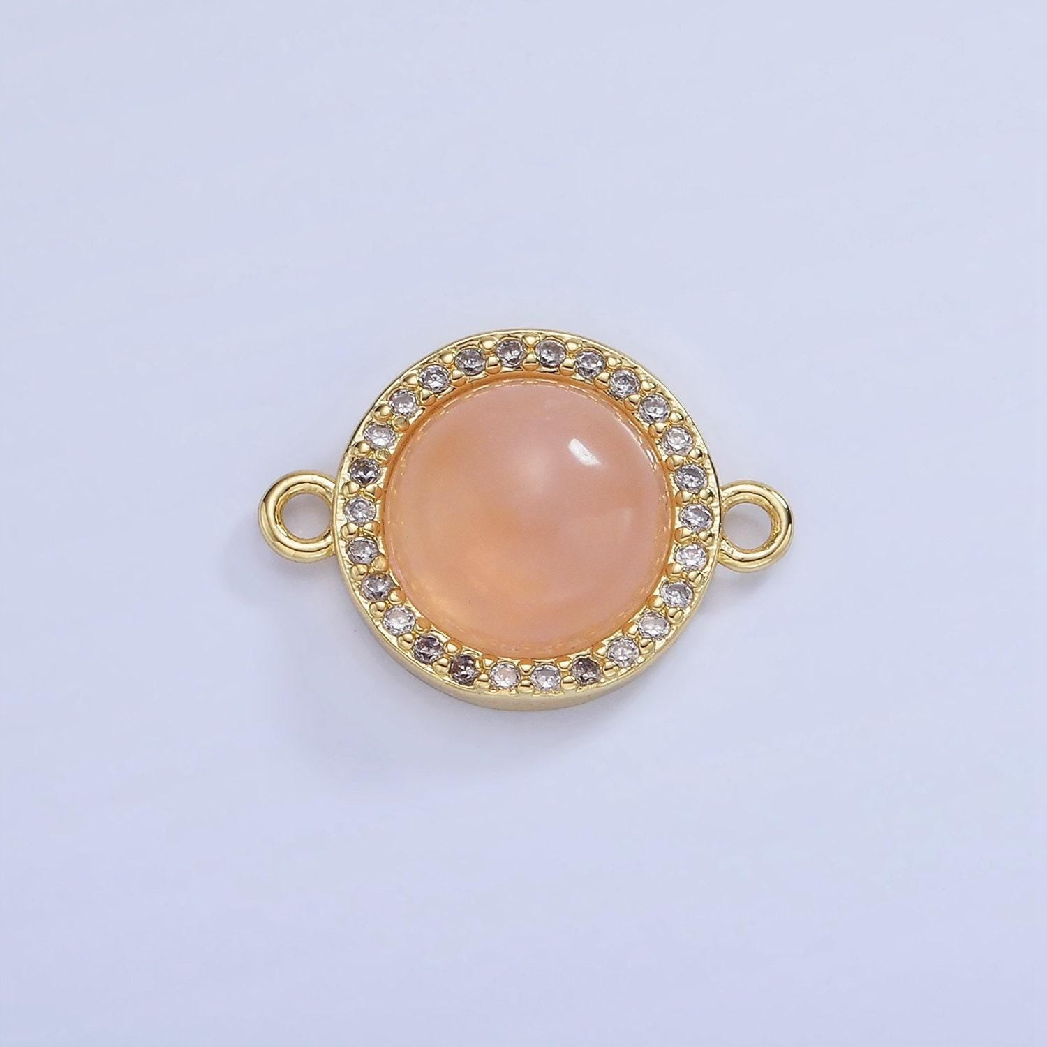 Gemstone round bezel cut connector amethyst pink quartz 14k gold filled link connector nature stone cabochon for bracelet necklace g312