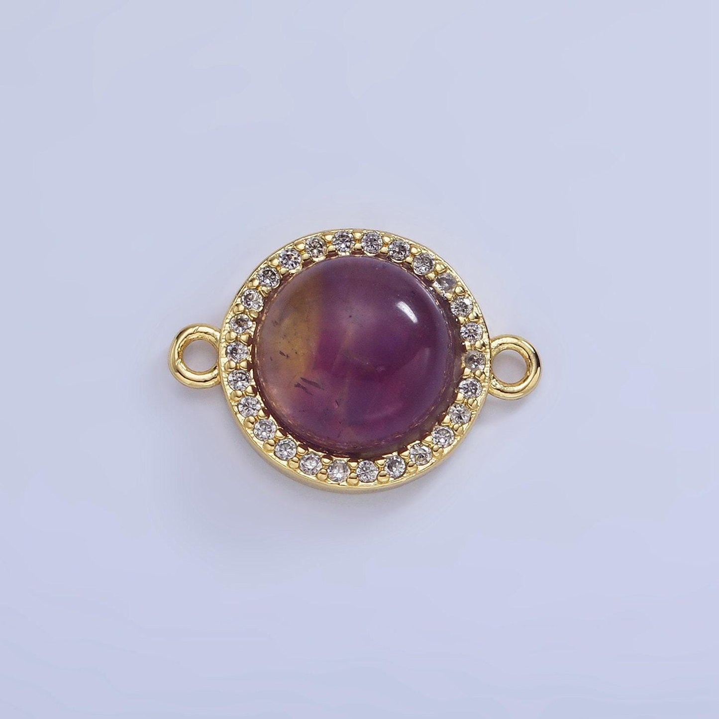 Gemstone round bezel cut connector amethyst pink quartz 14k gold filled link connector nature stone cabochon for bracelet necklace g312