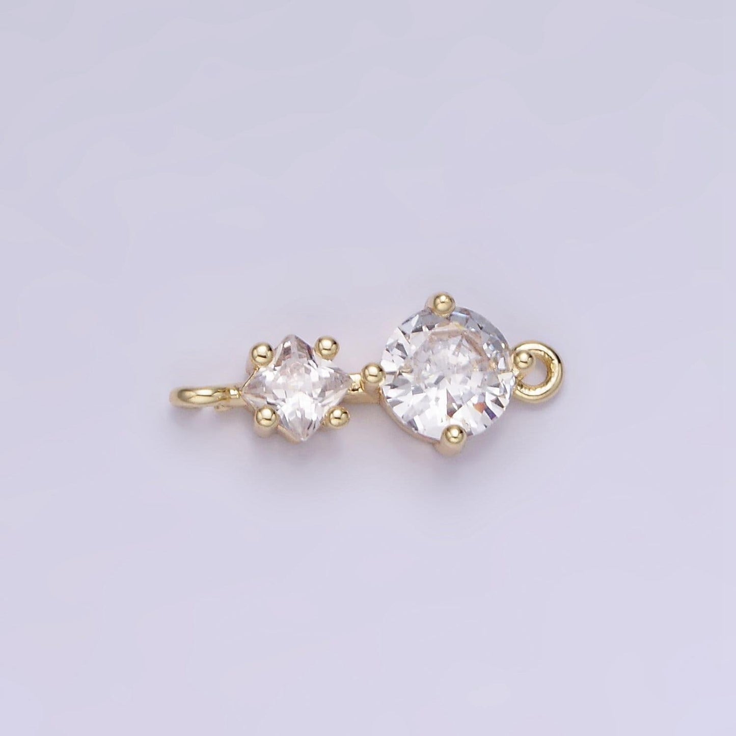 14k gold filled clear cz round rhombus connector | g-294