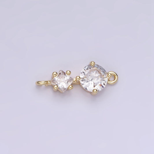 14k gold filled clear cz round rhombus connector | g-294