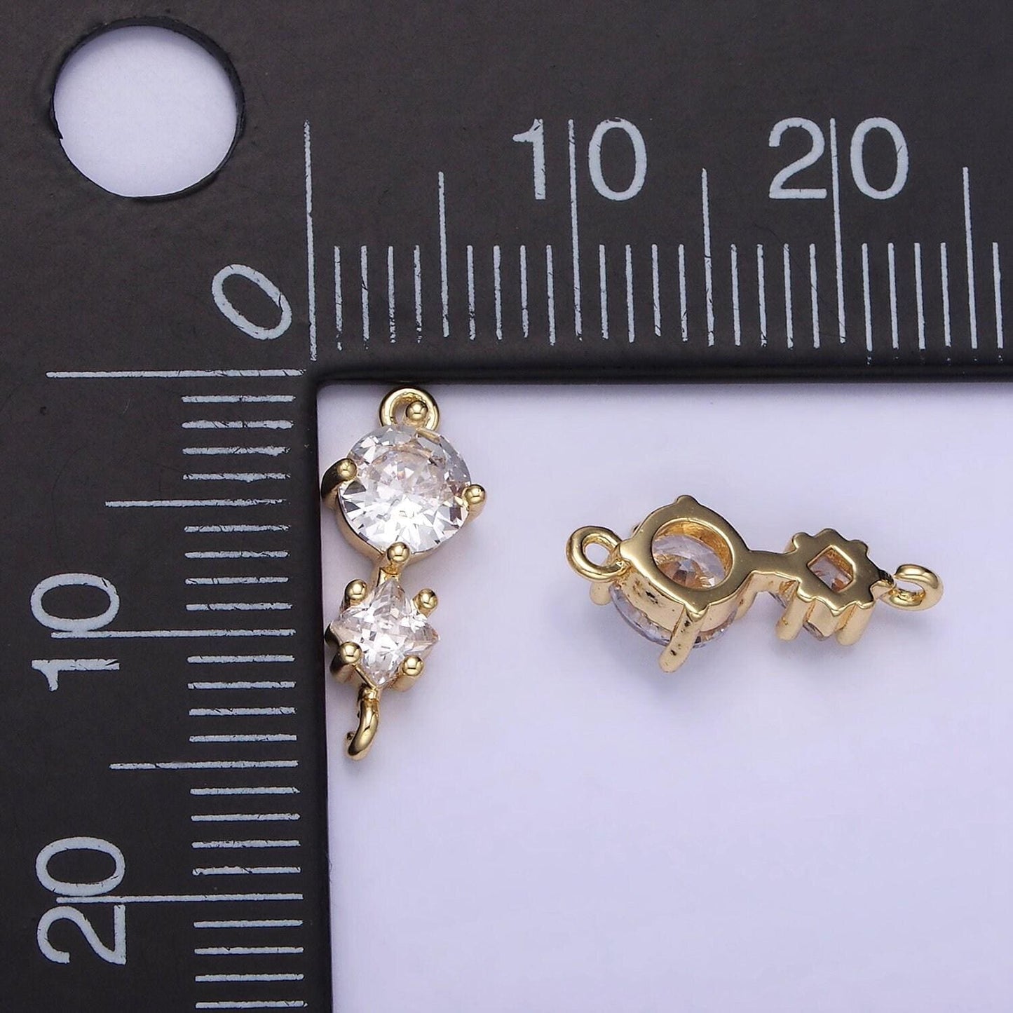 14k gold filled clear cz round rhombus connector | g-294