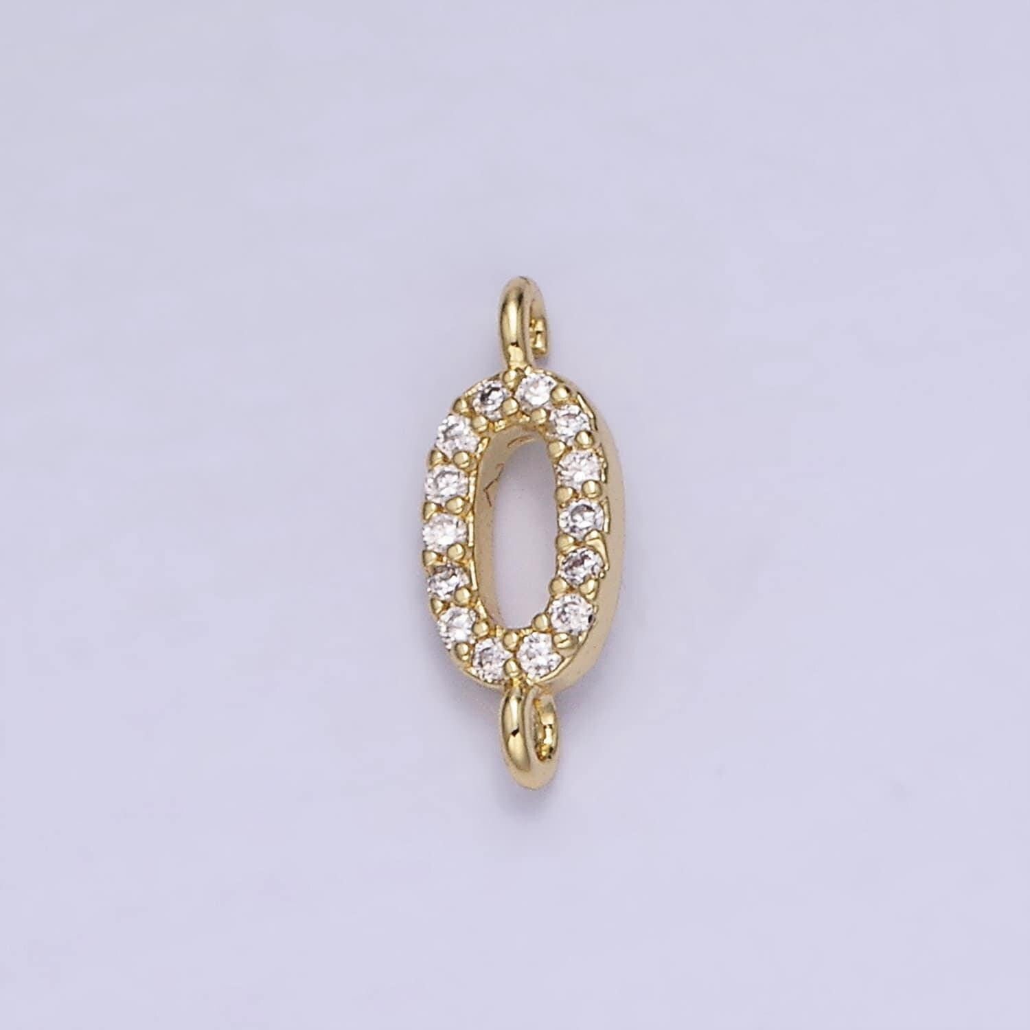 Mini cubic oval connector charms 14k gold filled cz charm link connector for bracelet necklace (12x4mm) g-289