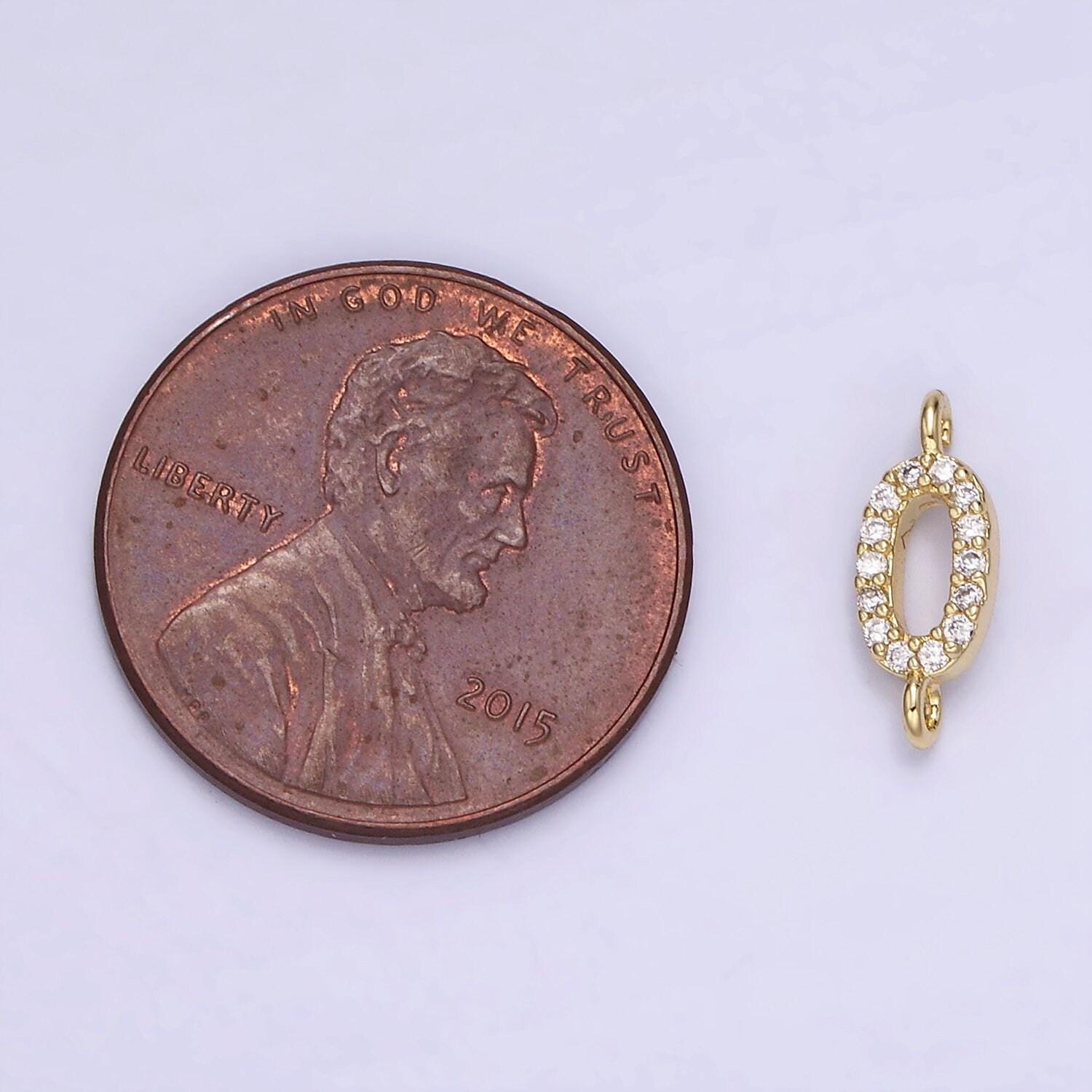 Mini cubic oval connector charms 14k gold filled cz charm link connector for bracelet necklace (12x4mm) g-289