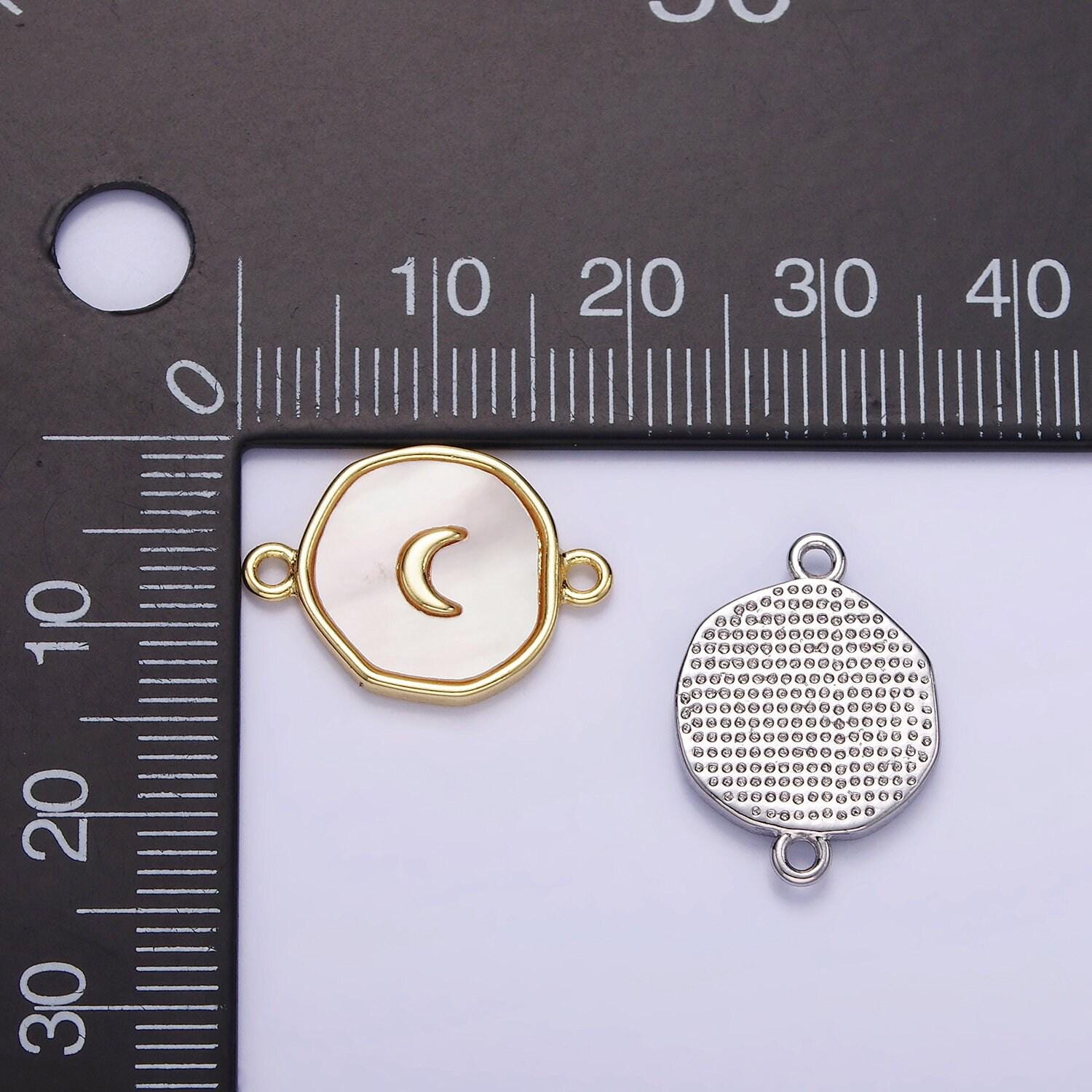 14k gold filled round coin crescent moon charm connector shell pearl link connector | g-285