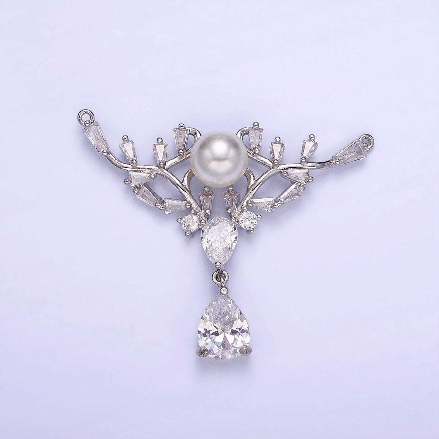 14k gold filled artisan curved pearl baguette teardrop drop connector in gold & silver | g-283