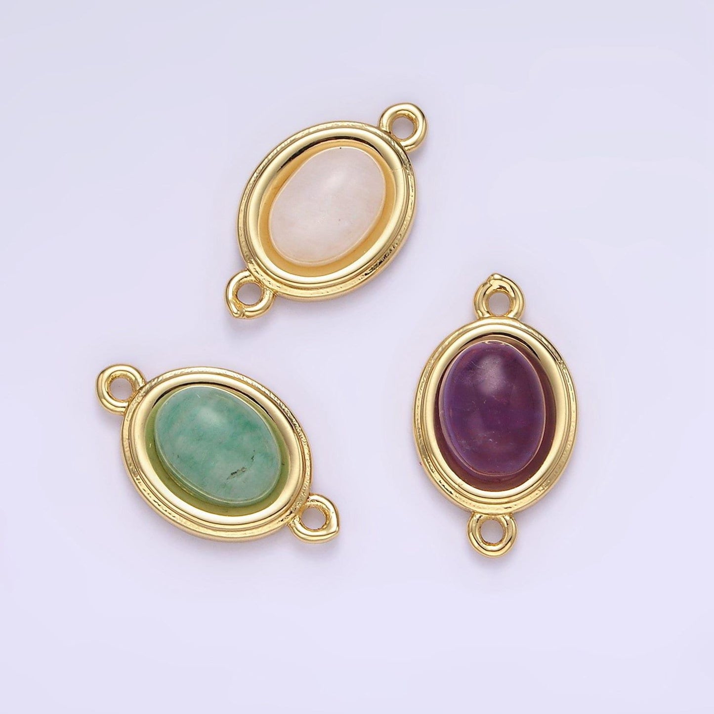 14k gold filled green kyanite pink opal amethyst bezel oval charm connector for bracelet necklace link connector | g-271 g272