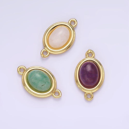 14k gold filled green kyanite pink opal amethyst bezel oval charm connector for bracelet necklace link connector | g-271 g272