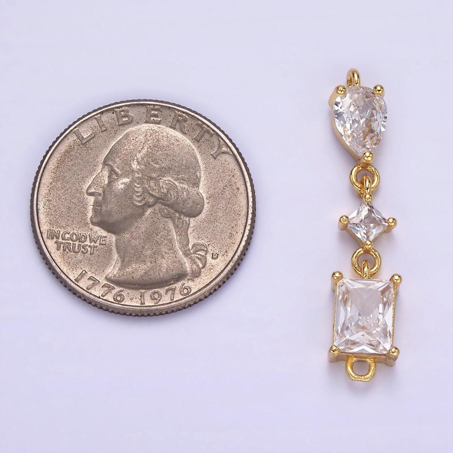 14k gold filled 35mm clear cz teardrop rhombus baguette connector | g-270