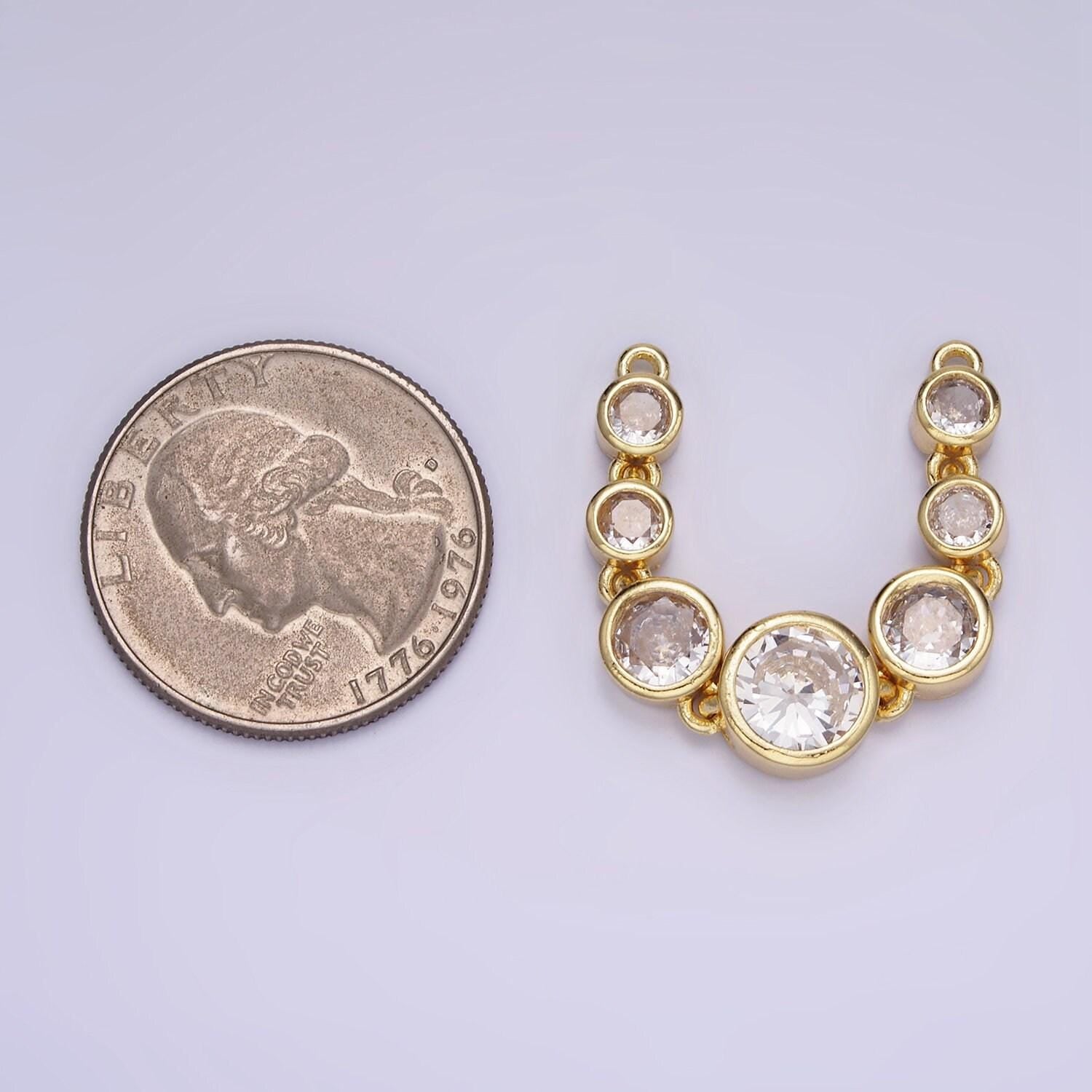 Long gold charm connector round bezel cut link connector for necklace bracelet jewelry making supply g-269