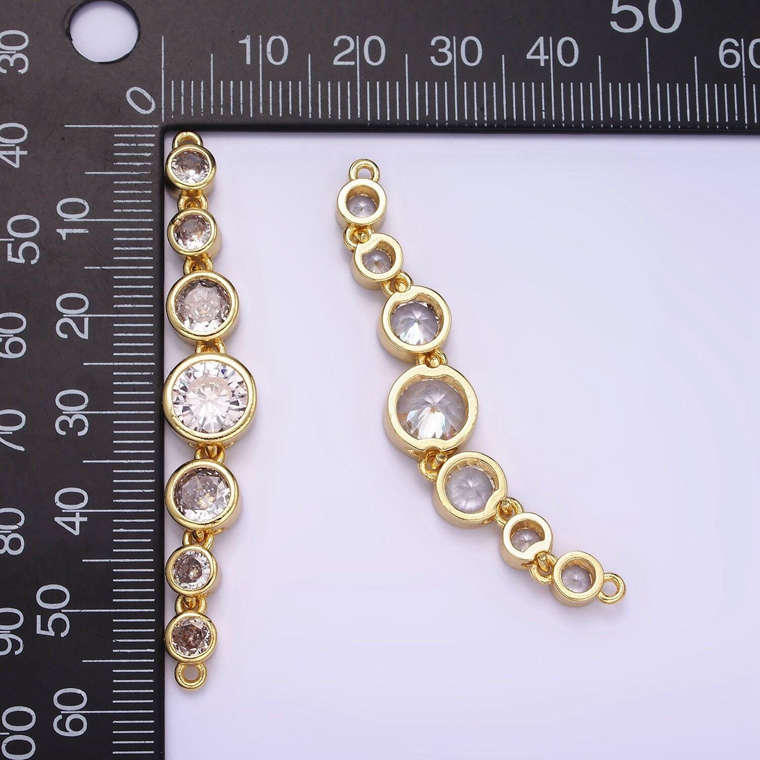 Long gold charm connector round bezel cut link connector for necklace bracelet jewelry making supply g-269