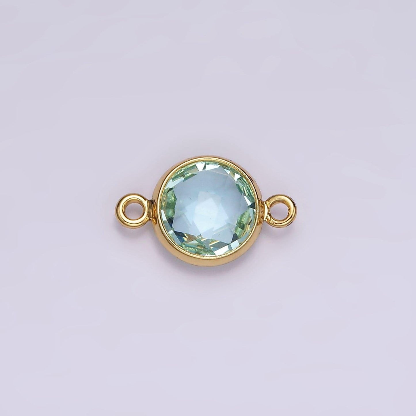 14k gold filled baby blue, cyan blue multifaceted birthstone cz bezel connector in gold & silver | g265 - g266
