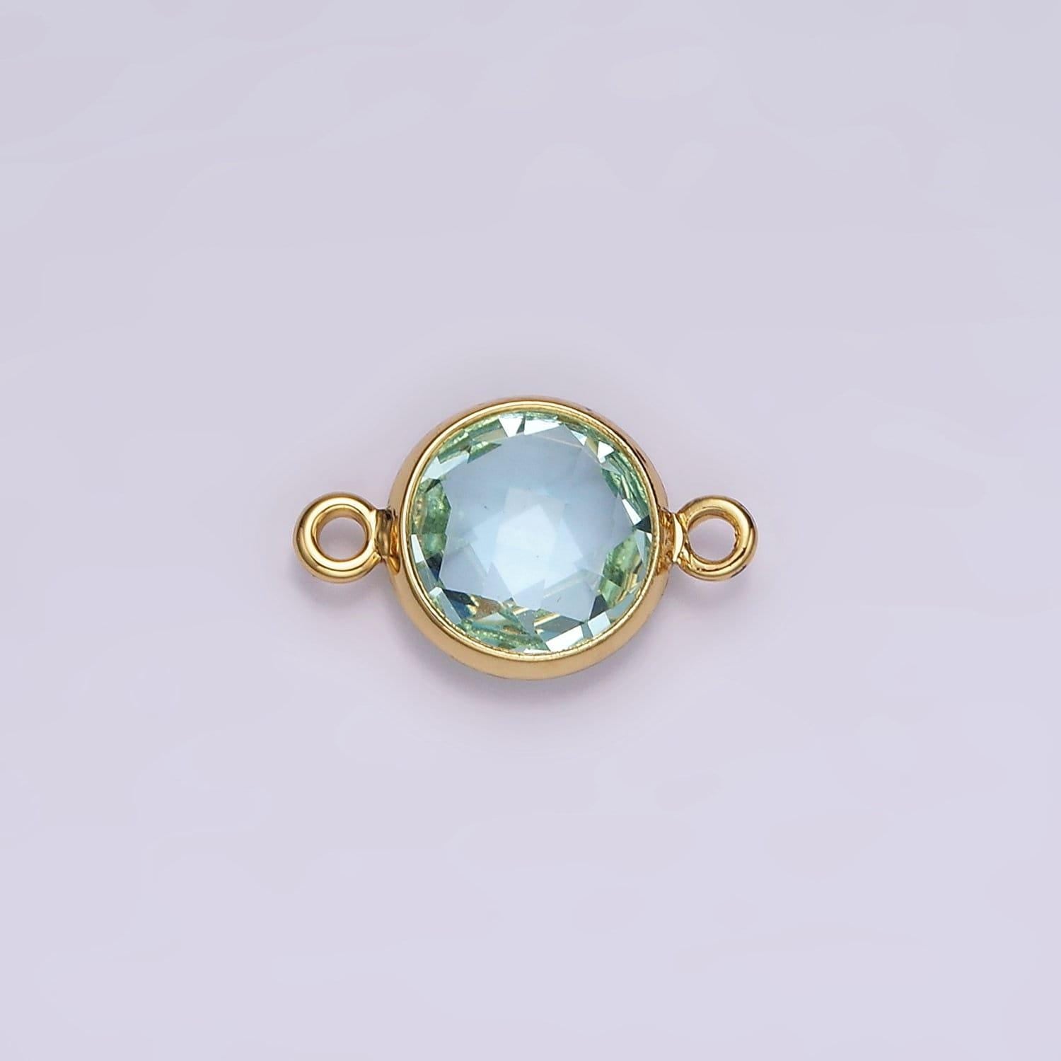 14k gold filled baby blue, cyan blue multifaceted birthstone cz bezel connector in gold & silver | g265 - g266