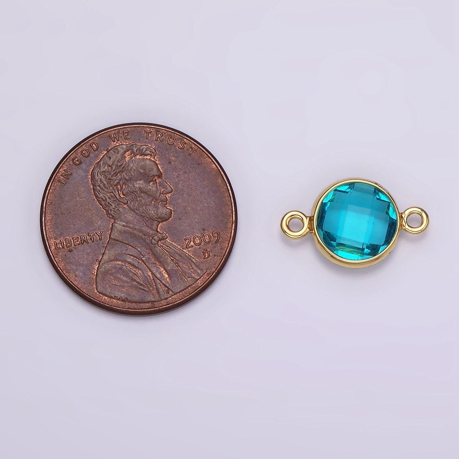 14k gold filled baby blue, cyan blue multifaceted birthstone cz bezel connector in gold & silver | g265 - g266