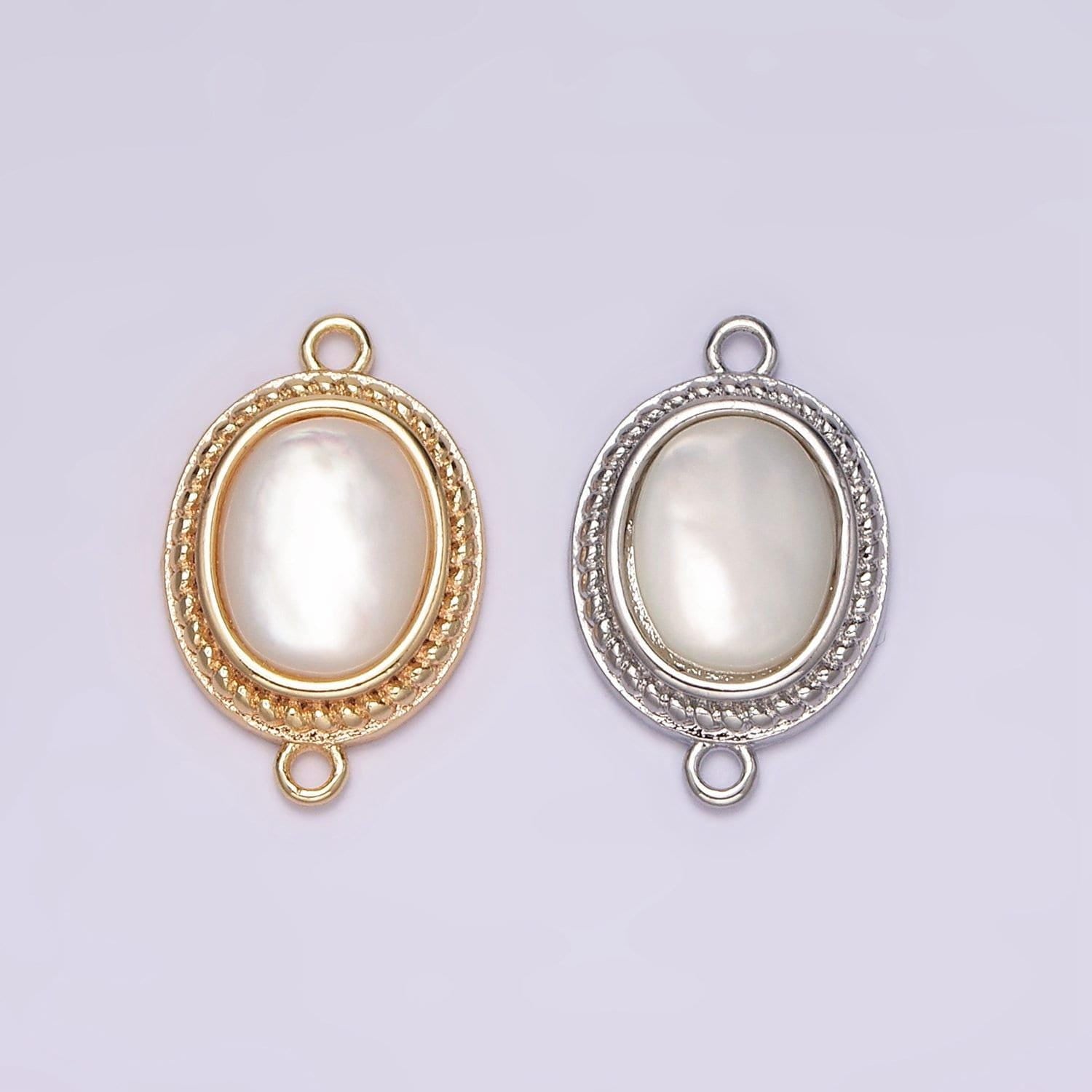 14k gold filled 16.5mm shell pearl braided bezel oval charm connector for bracelet necklace link connector | g264