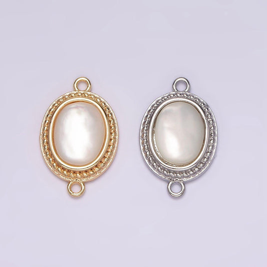 14k gold filled 16.5mm shell pearl braided bezel oval charm connector for bracelet necklace link connector | g264