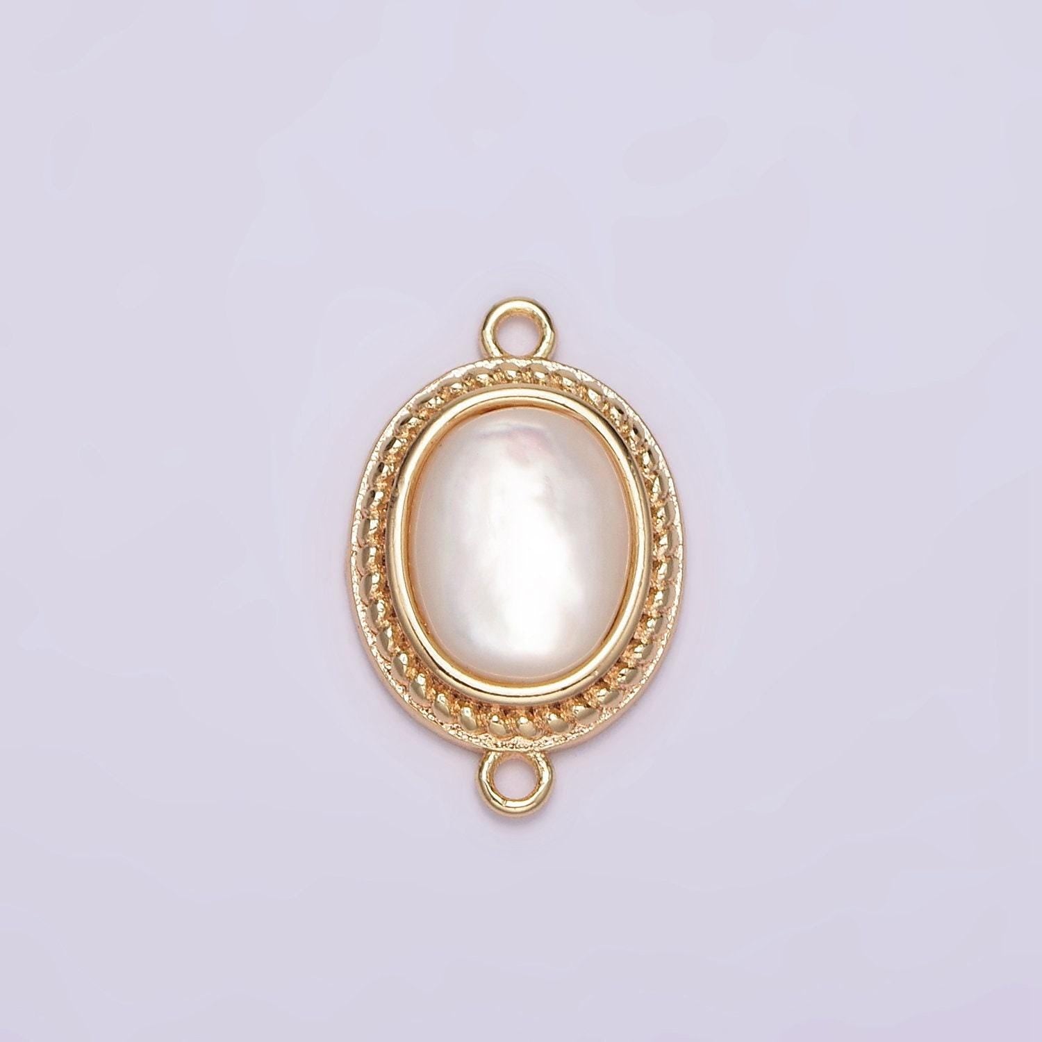 14k gold filled 16.5mm shell pearl braided bezel oval charm connector for bracelet necklace link connector | g264