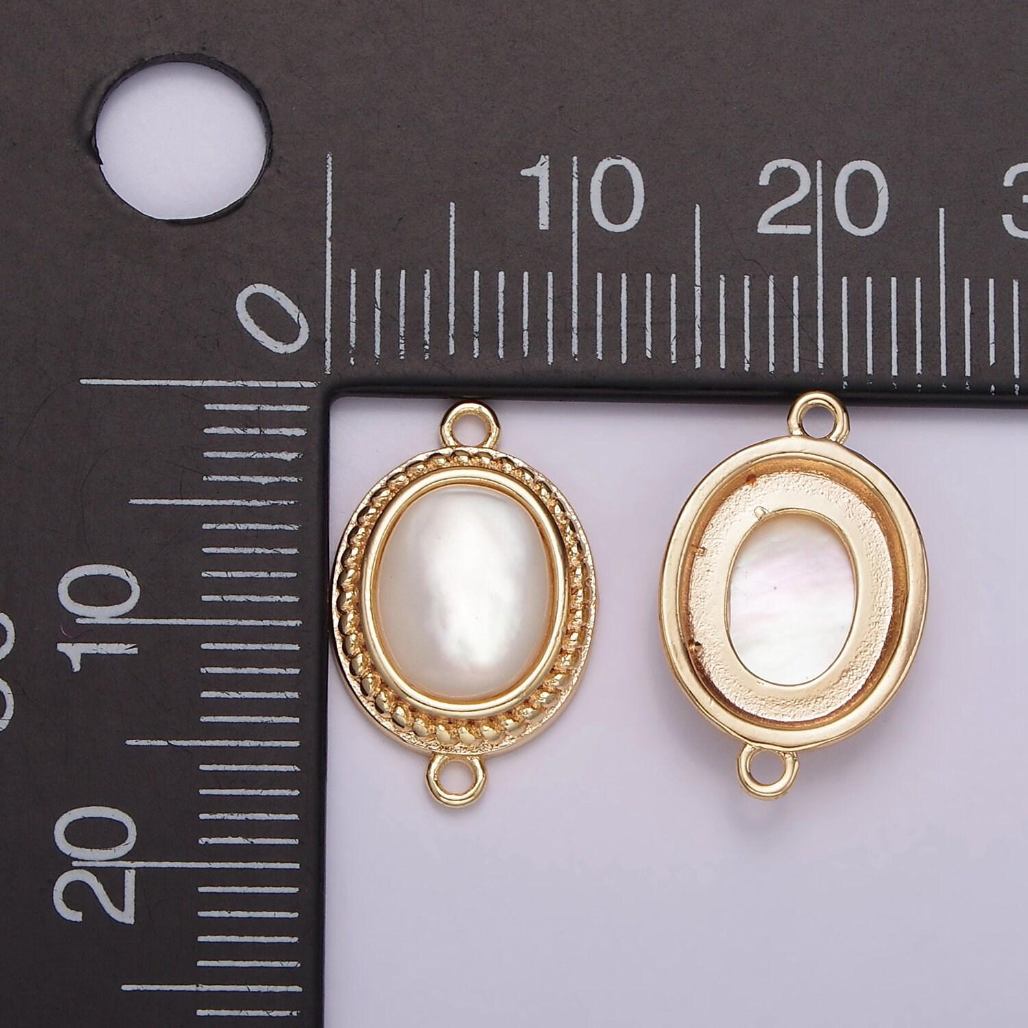 14k gold filled 16.5mm shell pearl braided bezel oval charm connector for bracelet necklace link connector | g264