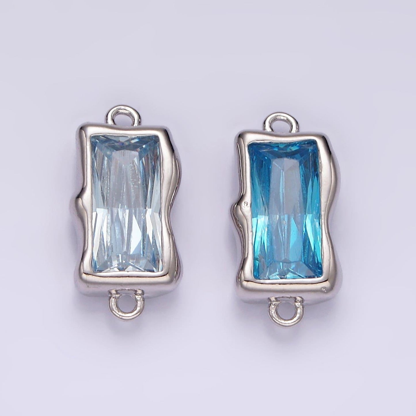 Blue aquamarine cz rectangle charm connector silver link connector blue aqua march birthstone for jewelry making supply g526