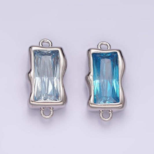 Blue aquamarine cz rectangle charm connector silver link connector blue aqua march birthstone for jewelry making supply g526