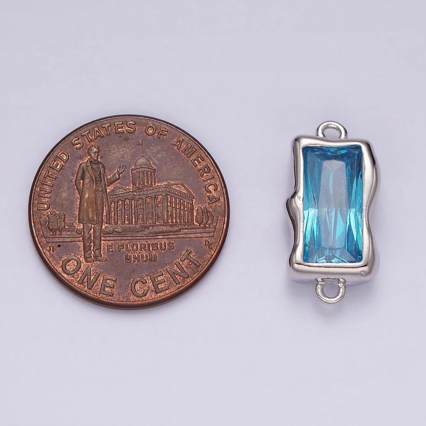 Blue aquamarine cz rectangle charm connector silver link connector blue aqua march birthstone for jewelry making supply g526