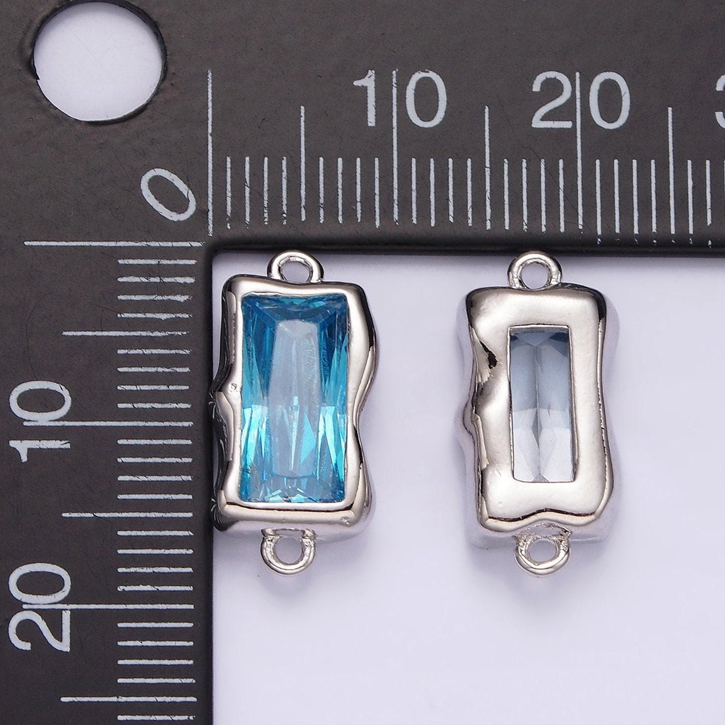 Blue aquamarine cz rectangle charm connector silver link connector blue aqua march birthstone for jewelry making supply g526