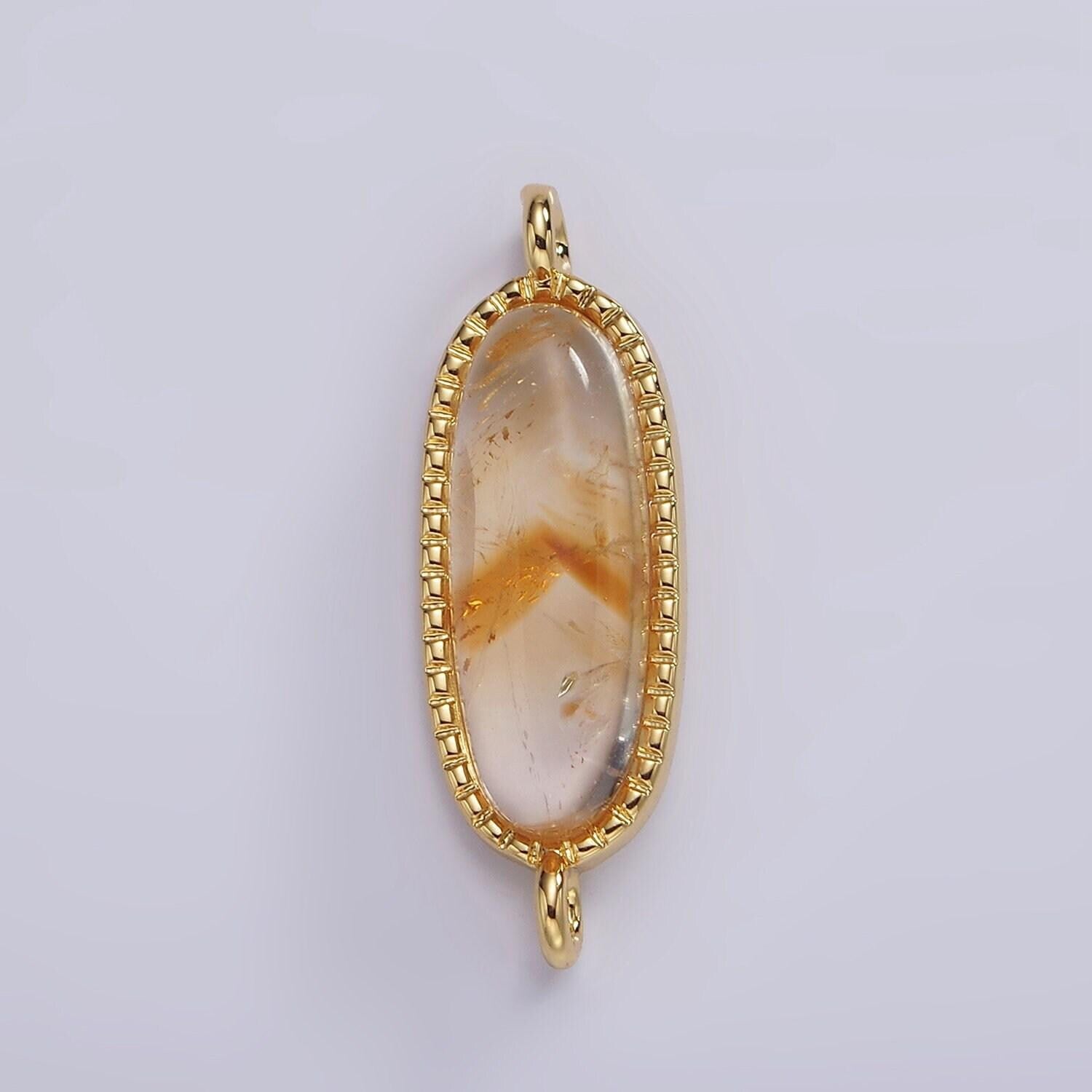 14k gold filled rose quartz, amazonite, labradorite, amethyst, topaz long oval bezel charm connector | g238