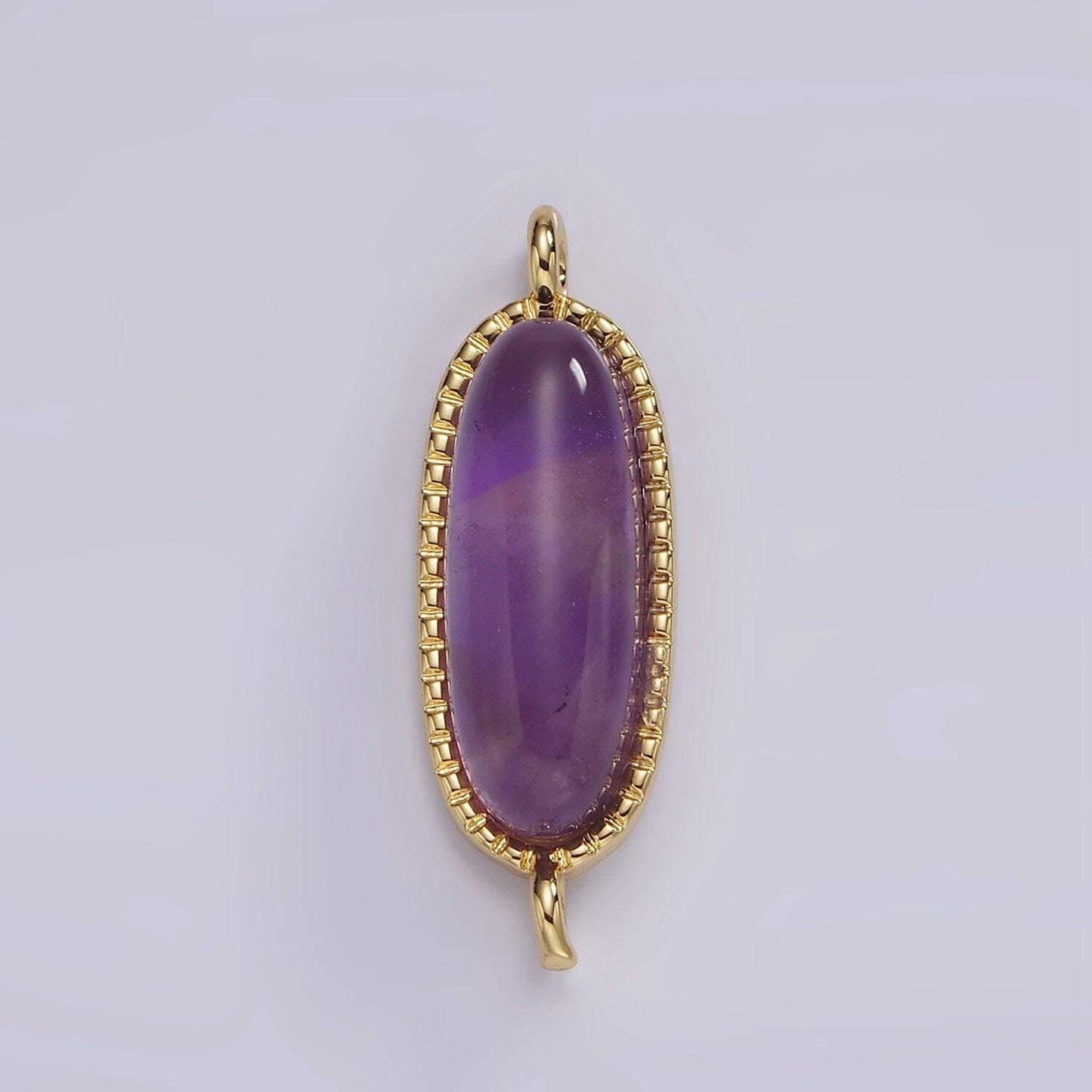 14k gold filled rose quartz, amazonite, labradorite, amethyst, topaz long oval bezel charm connector | g238
