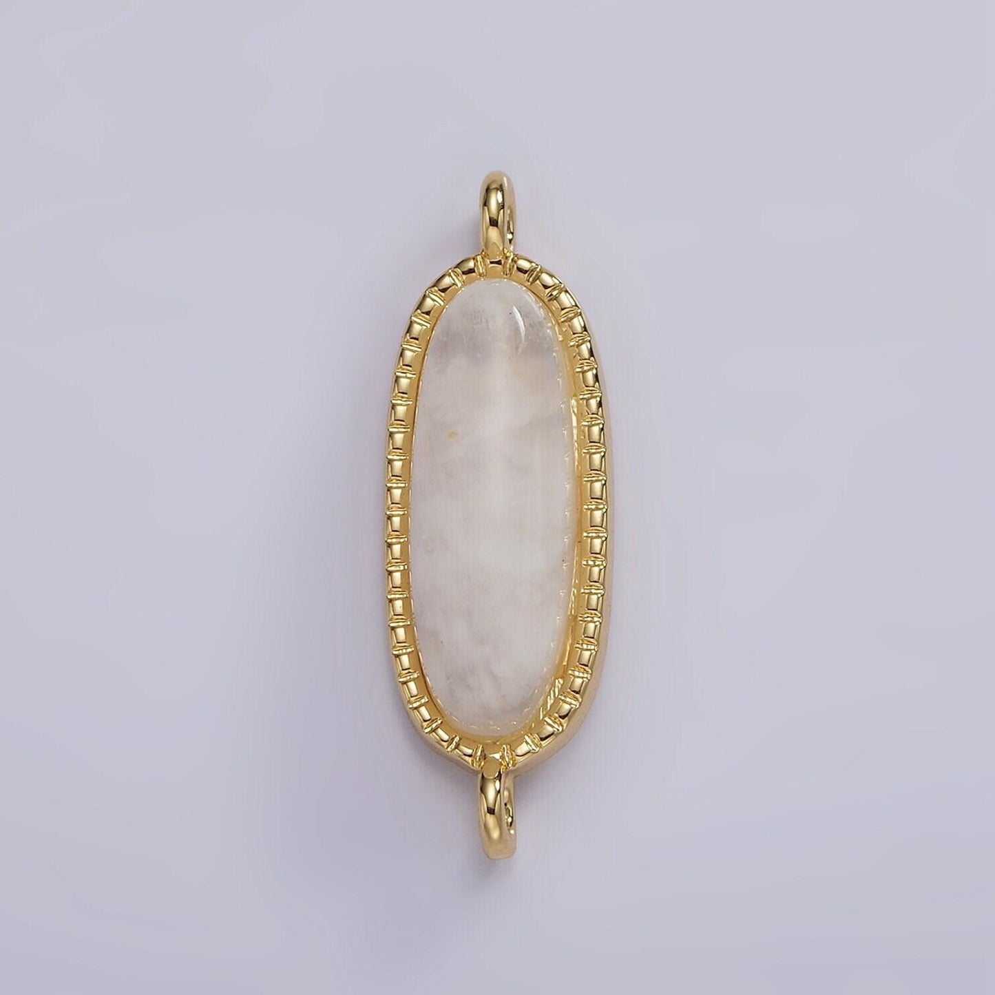 14k gold filled rose quartz, amazonite, labradorite, amethyst, topaz long oval bezel charm connector | g238