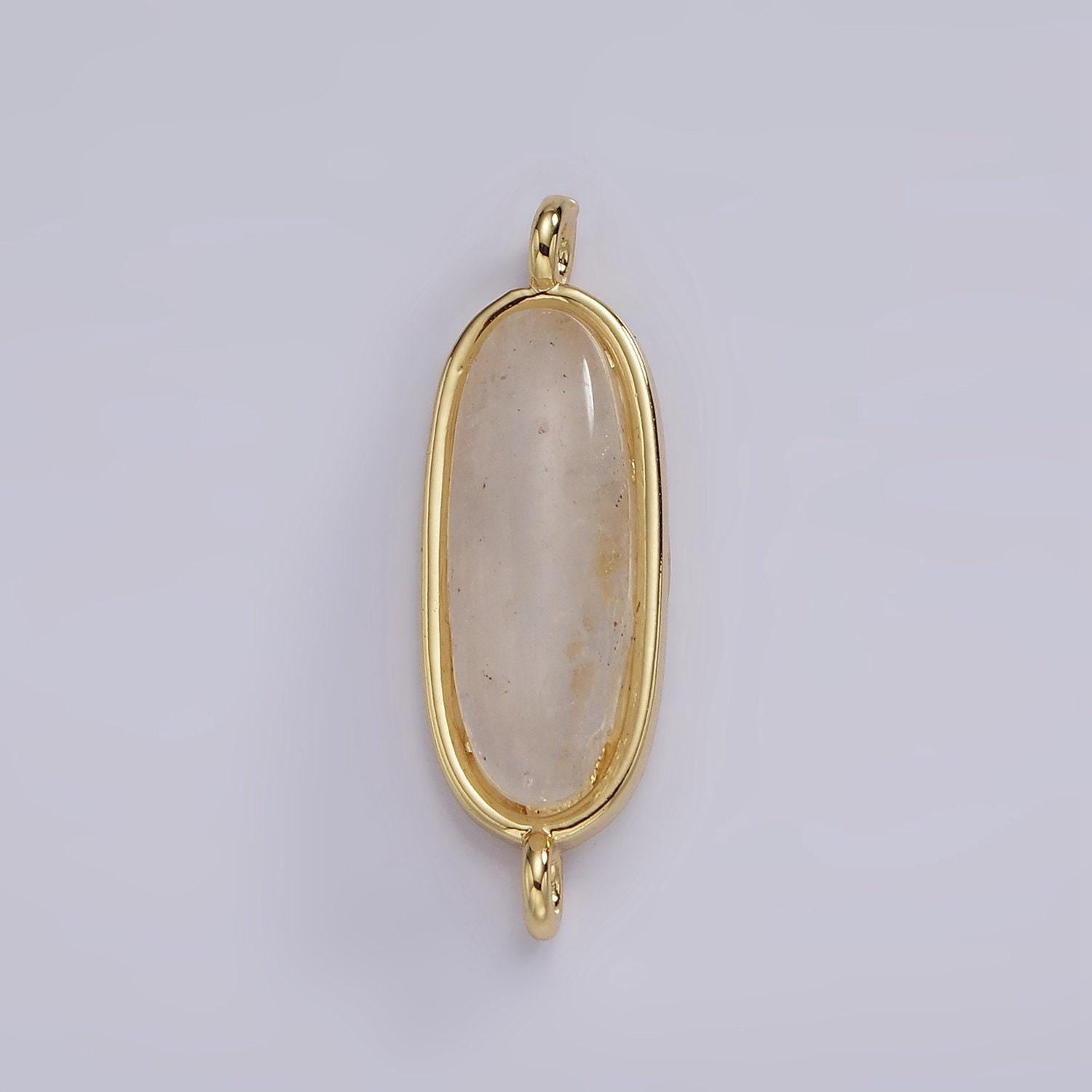 14k gold filled rose quartz, amazonite, labradorite, amethyst, topaz long oval bezel cut link charm connector for bracelet necklace | g229