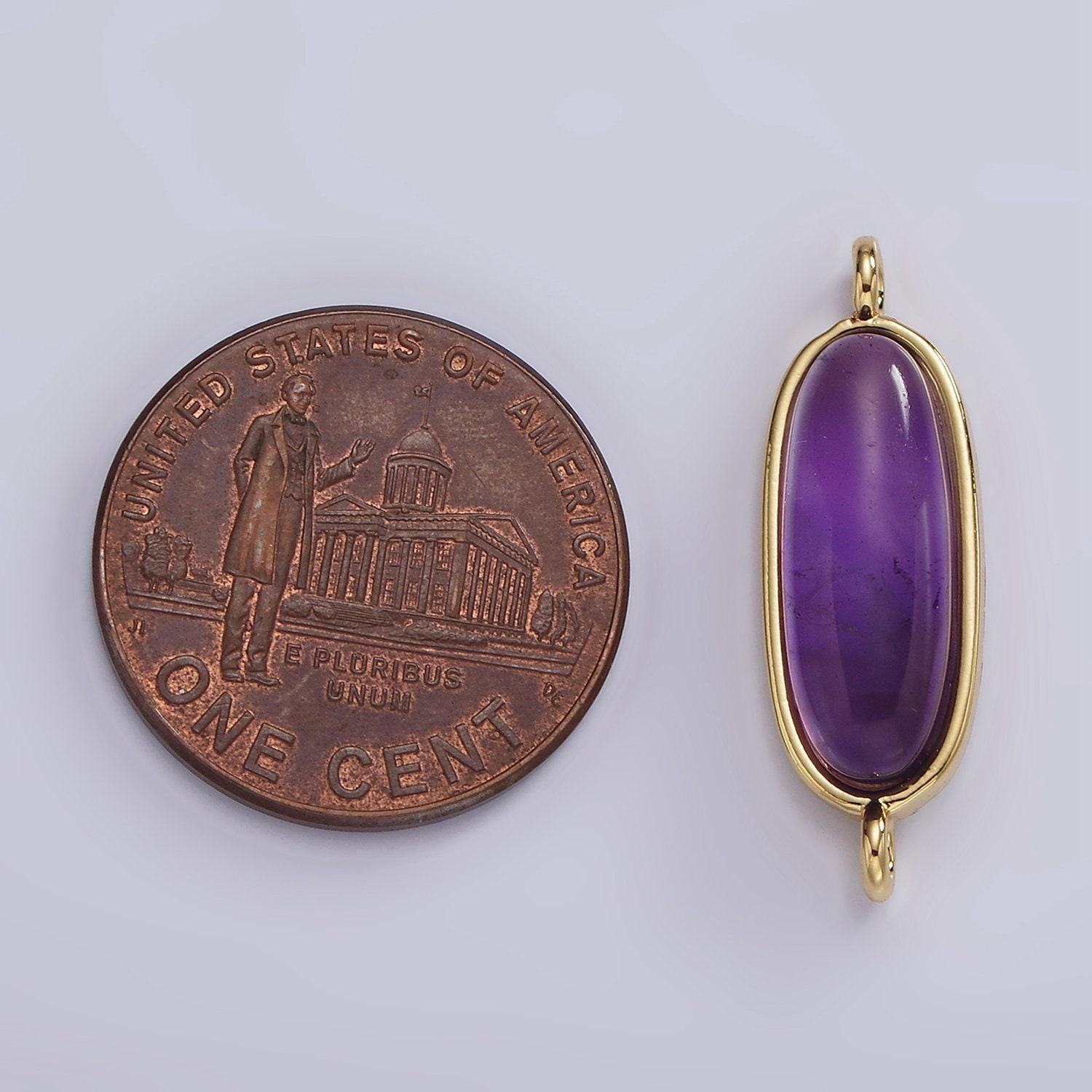 14k gold filled rose quartz, amazonite, labradorite, amethyst, topaz long oval bezel cut link charm connector for bracelet necklace | g229
