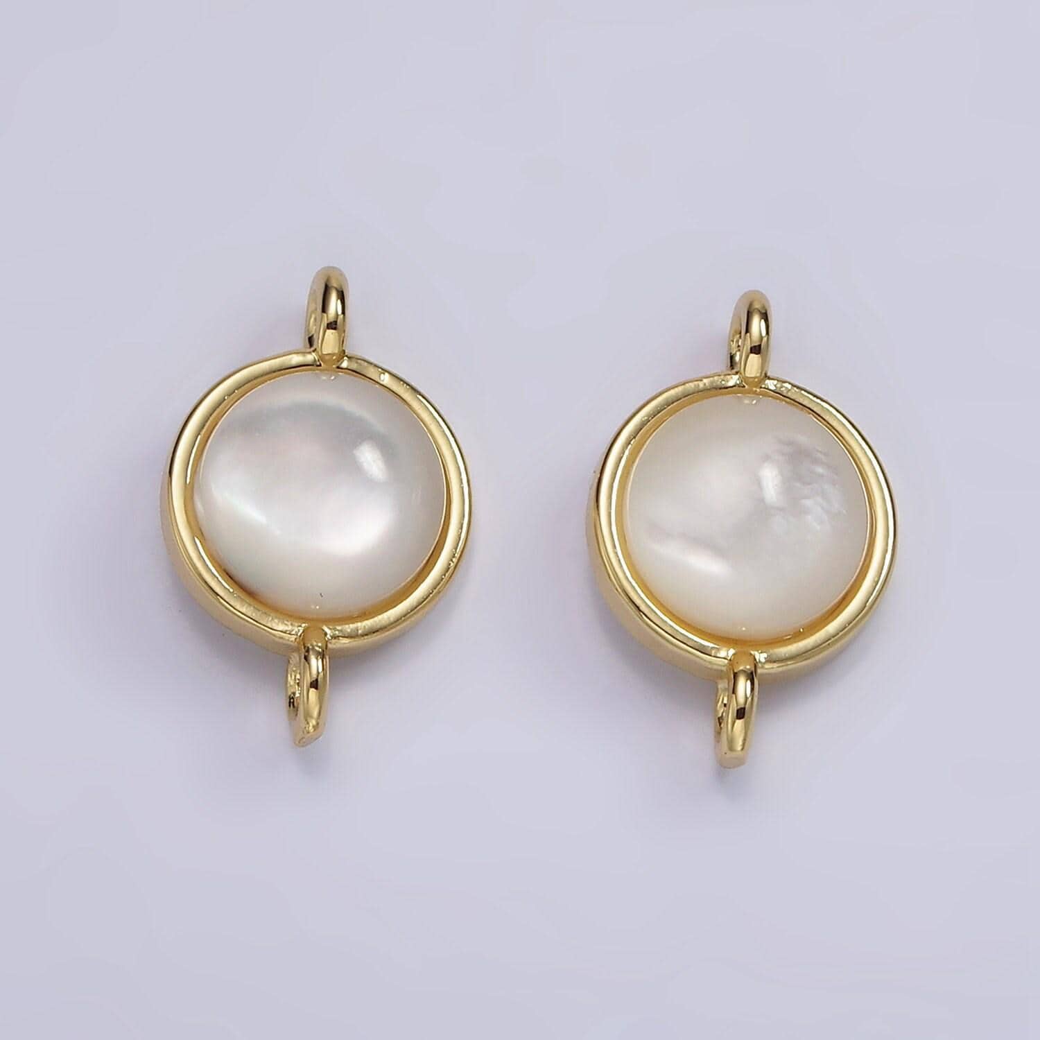 14k gold filled shell pearl round bezel connector | g225