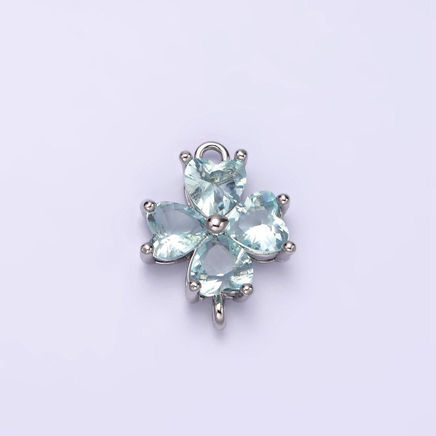 14k gold filled baby blue, teal, blue, mint, green, dark blue, fuchsia cz heart petal flower connector in gold & silver | g203 - g216