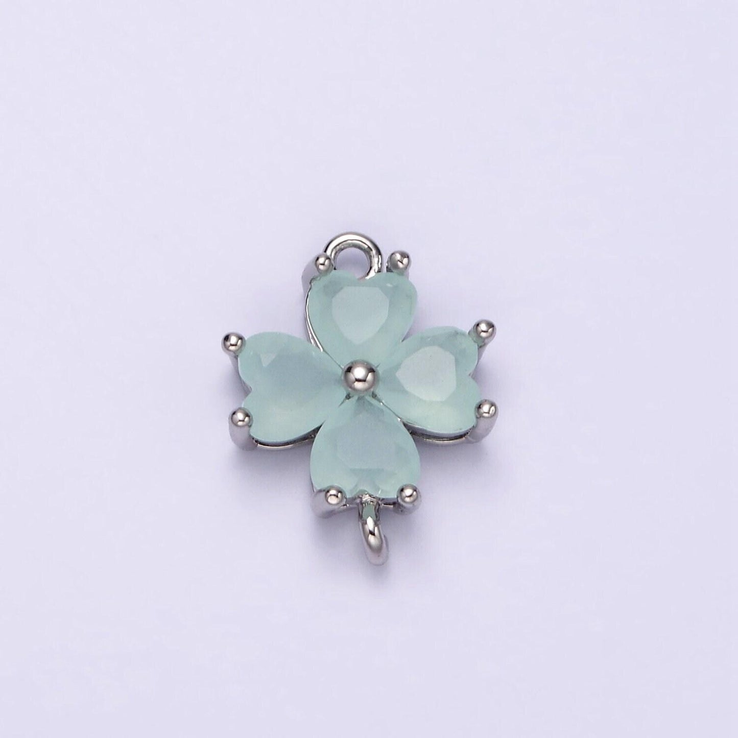 14k gold filled baby blue, teal, blue, mint, green, dark blue, fuchsia cz heart petal flower connector in gold & silver | g203 - g216