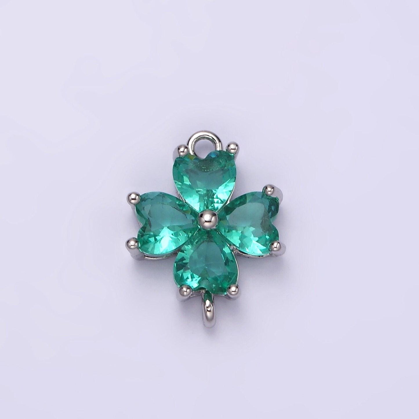 14k gold filled baby blue, teal, blue, mint, green, dark blue, fuchsia cz heart petal flower connector in gold & silver | g203 - g216