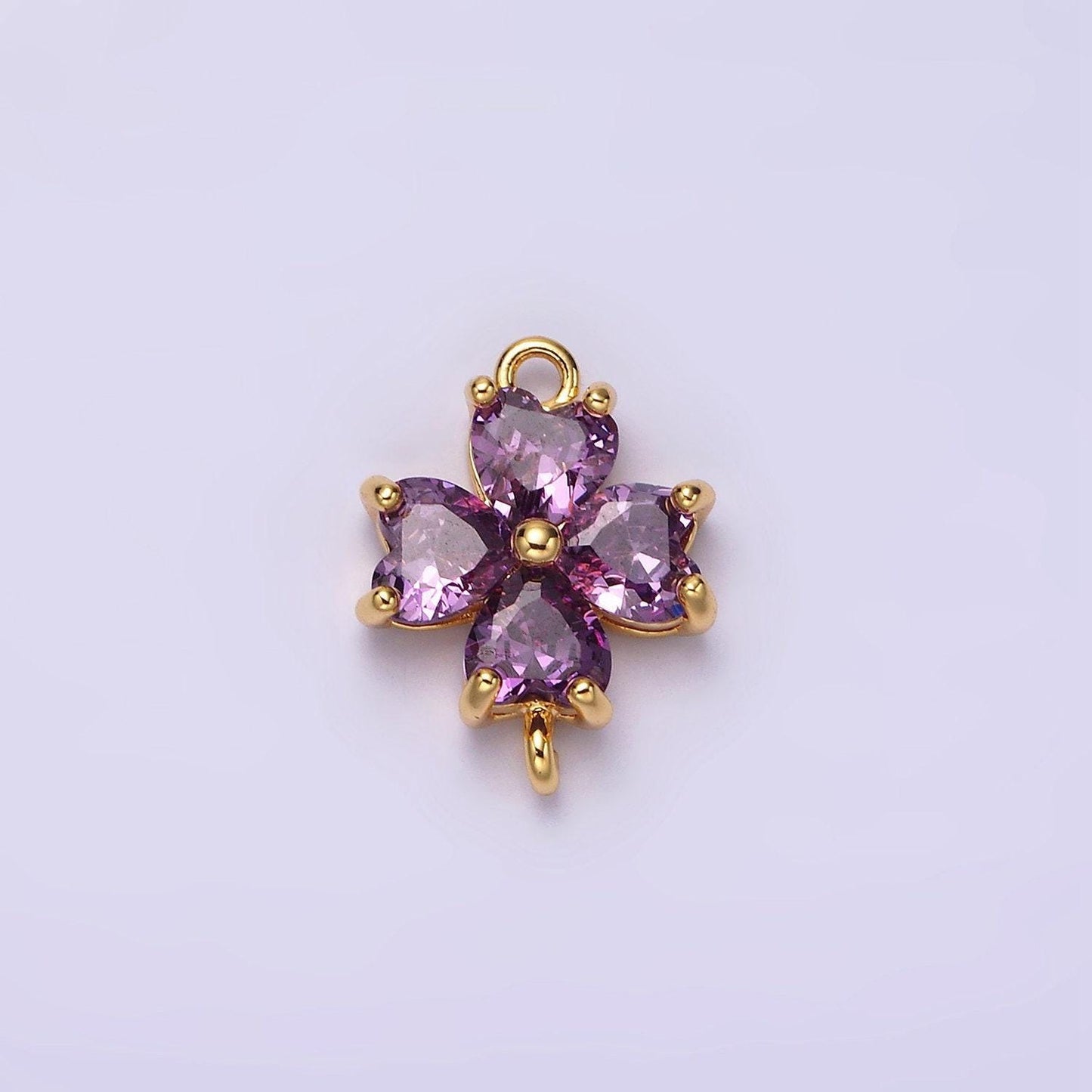 14k gold filled clear, peach, pink, purple, red cz heart petal flower connector in gold & silver | g913 - g202