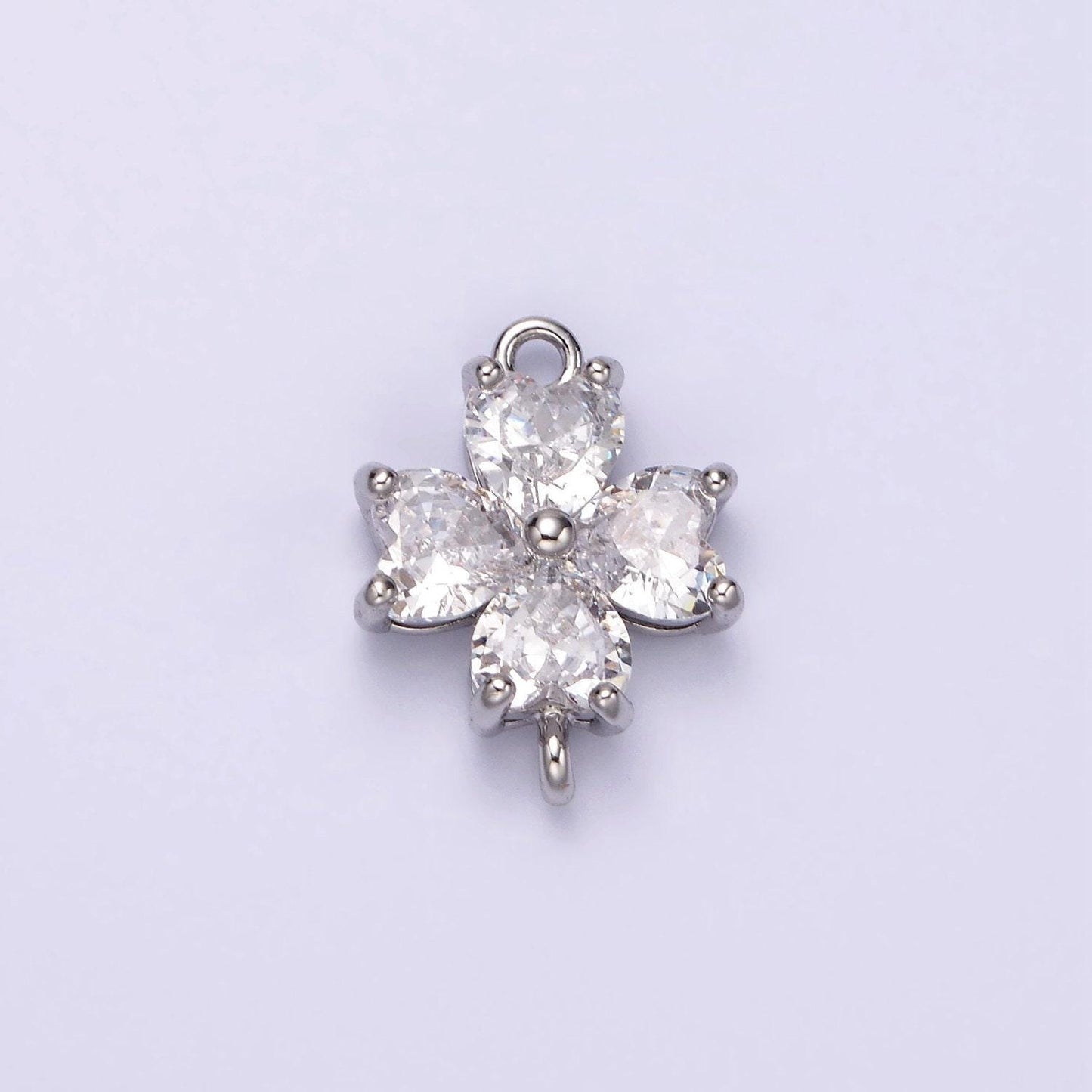 14k gold filled clear, peach, pink, purple, red cz heart petal flower connector in gold & silver | g913 - g202
