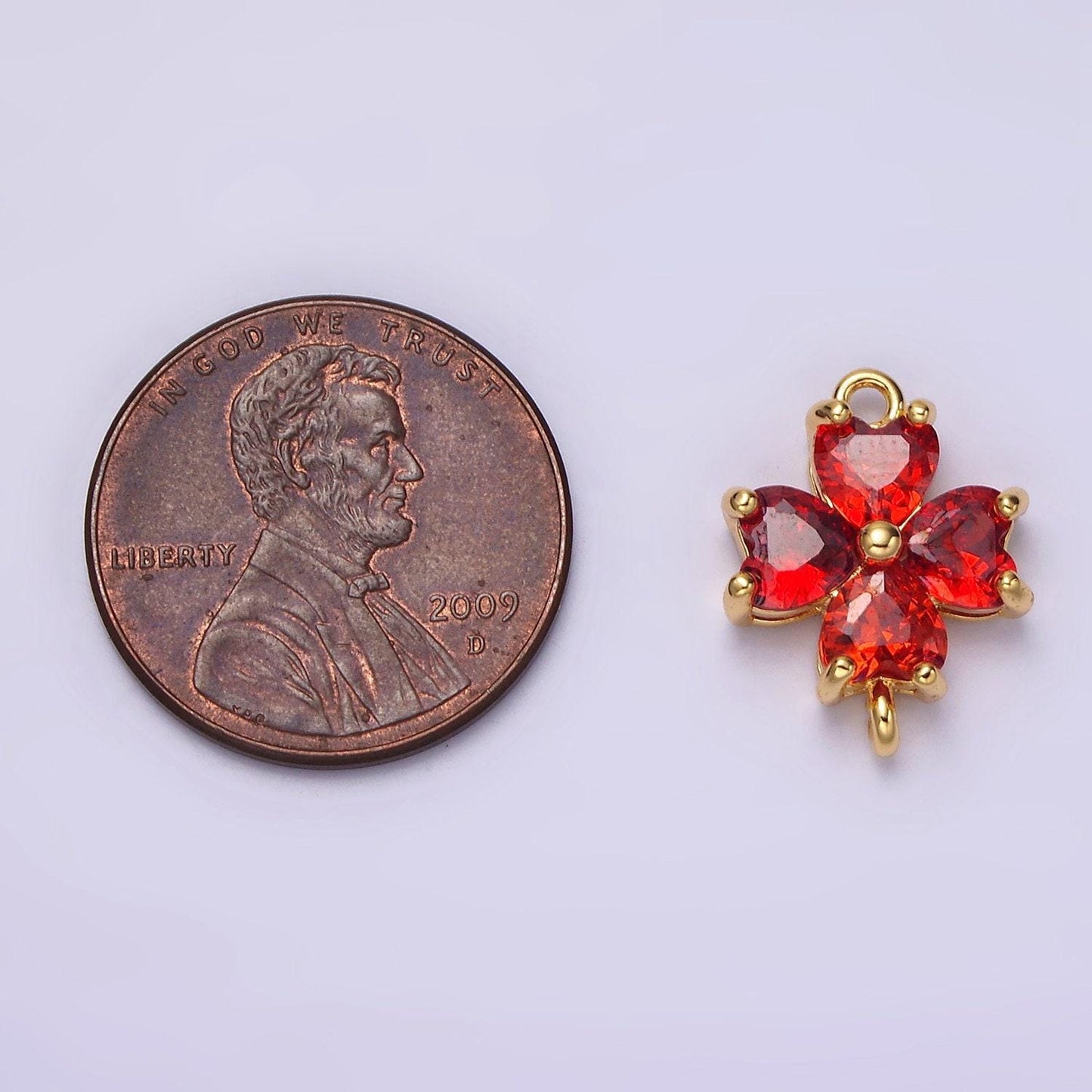 14k gold filled clear, peach, pink, purple, red cz heart petal flower connector in gold & silver | g913 - g202