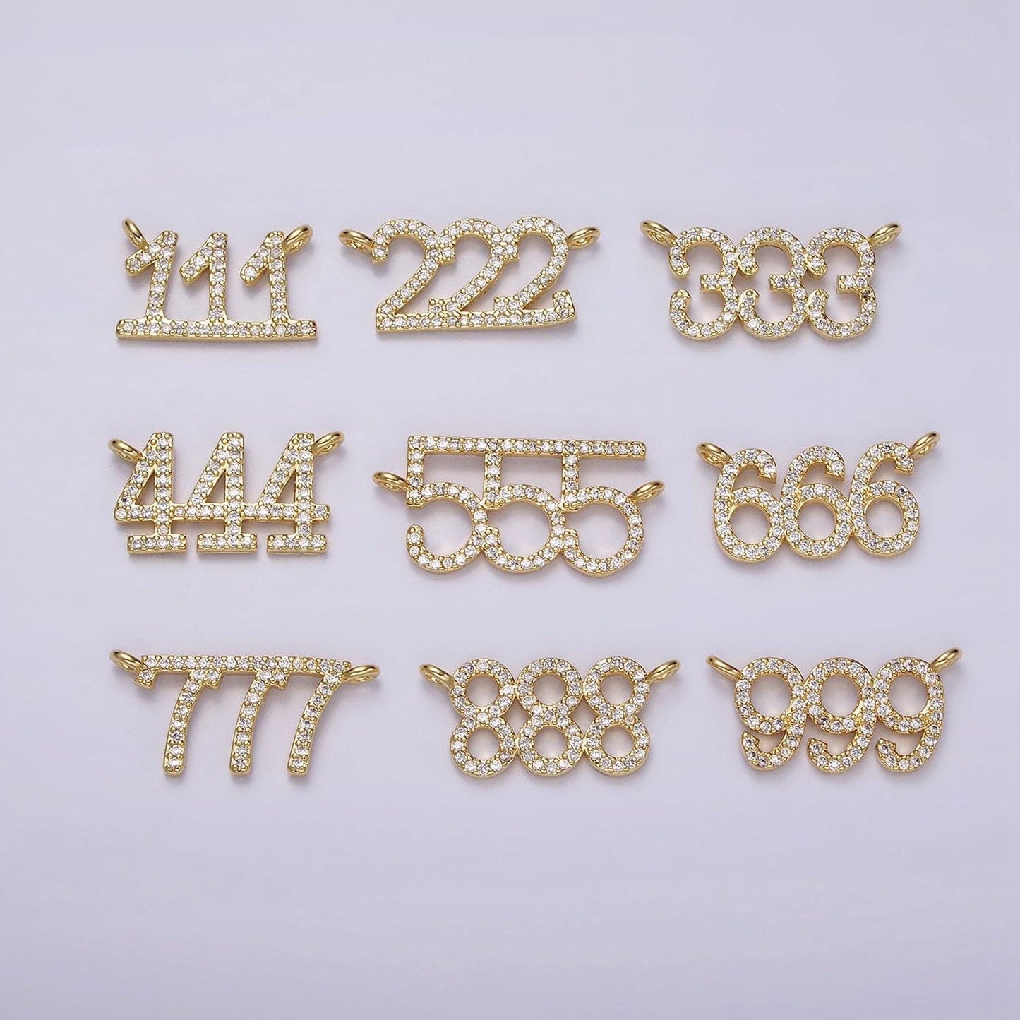 14k gold filled angel number numerology micro paved cz script charm connector for necklace bracelet supply | g184 - g192