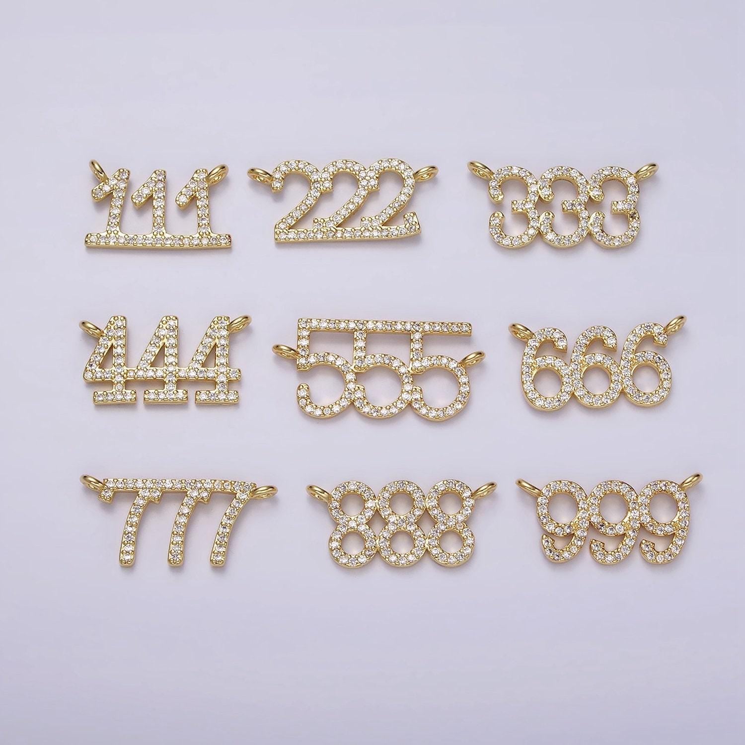 14k gold filled angel number numerology micro paved cz script charm connector for necklace bracelet supply | g184 - g192