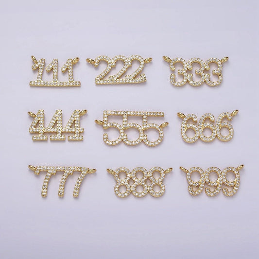14k gold filled angel number numerology micro paved cz script charm connector for necklace bracelet supply | g184 - g192
