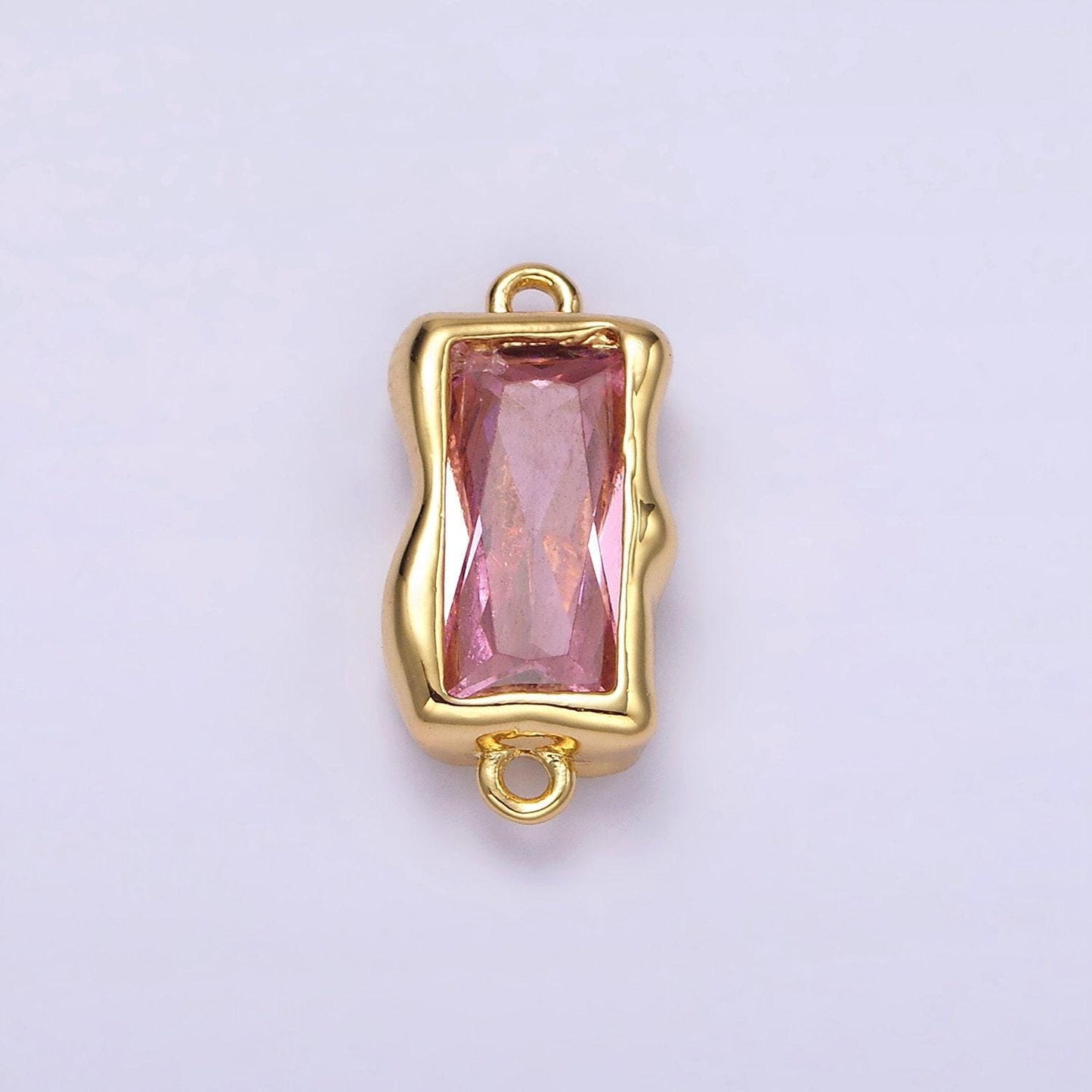 14k gold filled molten baguette personalized birth month cz connector | g183