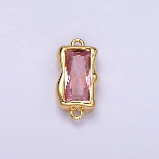 14k gold filled molten baguette personalized birth month cz connector | g183
