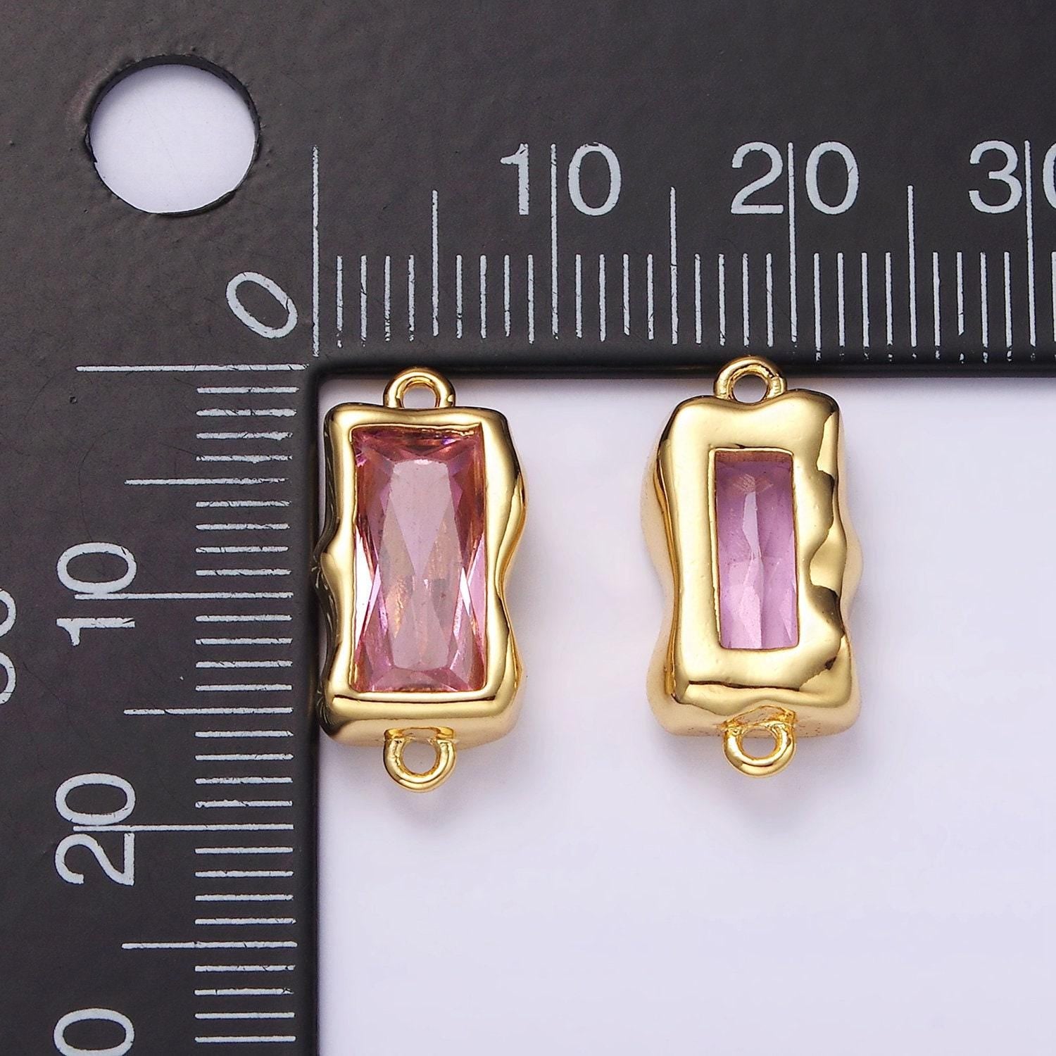 14k gold filled molten baguette personalized birth month cz connector | g183