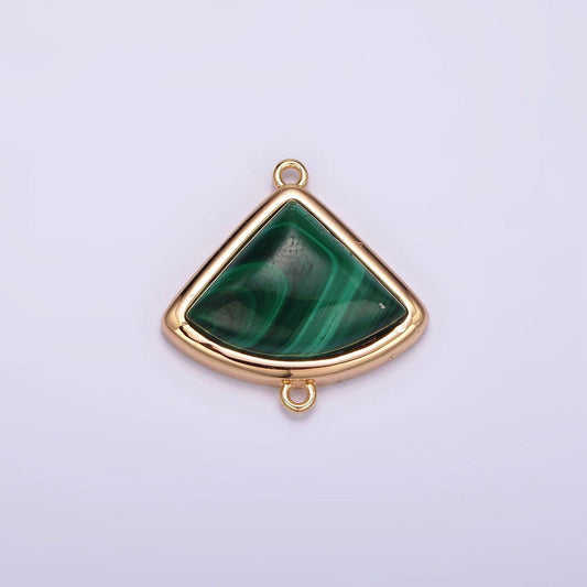 16k gold filled 20mm green malachite triangle bezel connector | g181