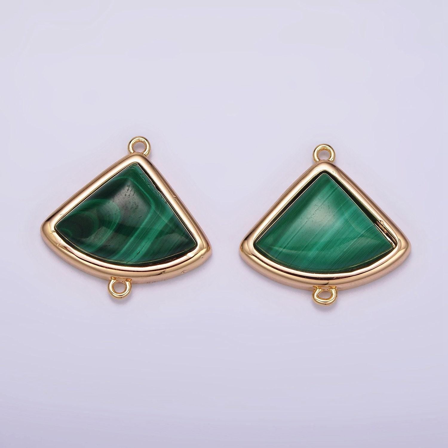 16k gold filled 20mm green malachite triangle bezel connector | g181