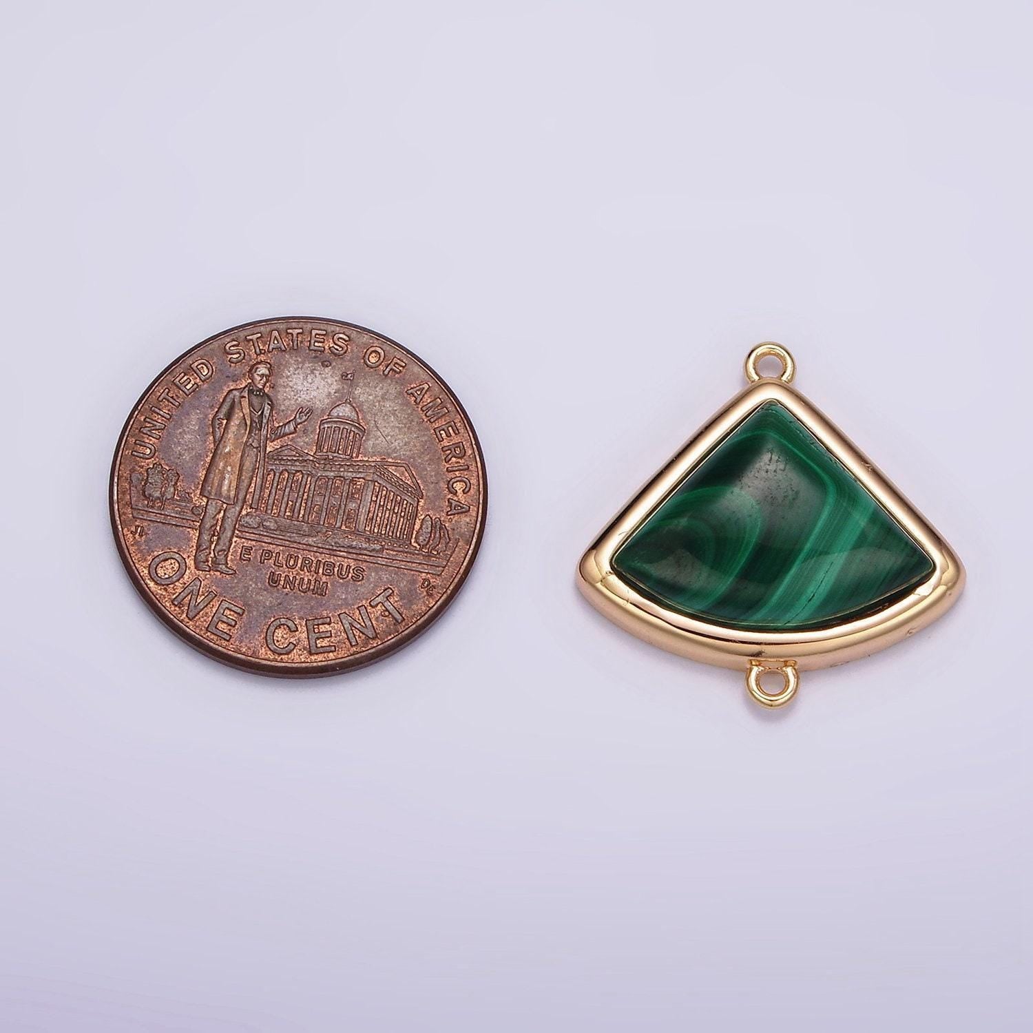 16k gold filled 20mm green malachite triangle bezel connector | g181