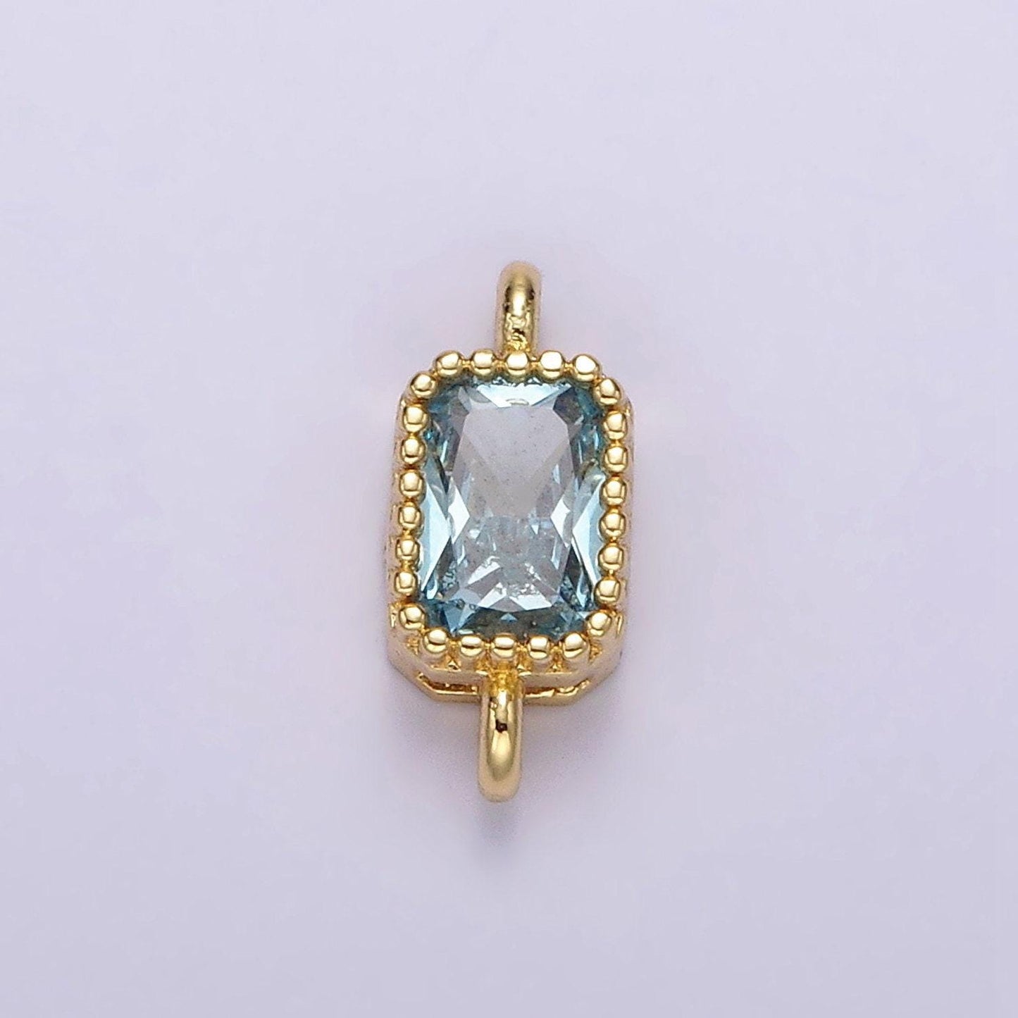 14k gold filled 5mm blue, baby blue cz baguette bezel connector | g176 g177