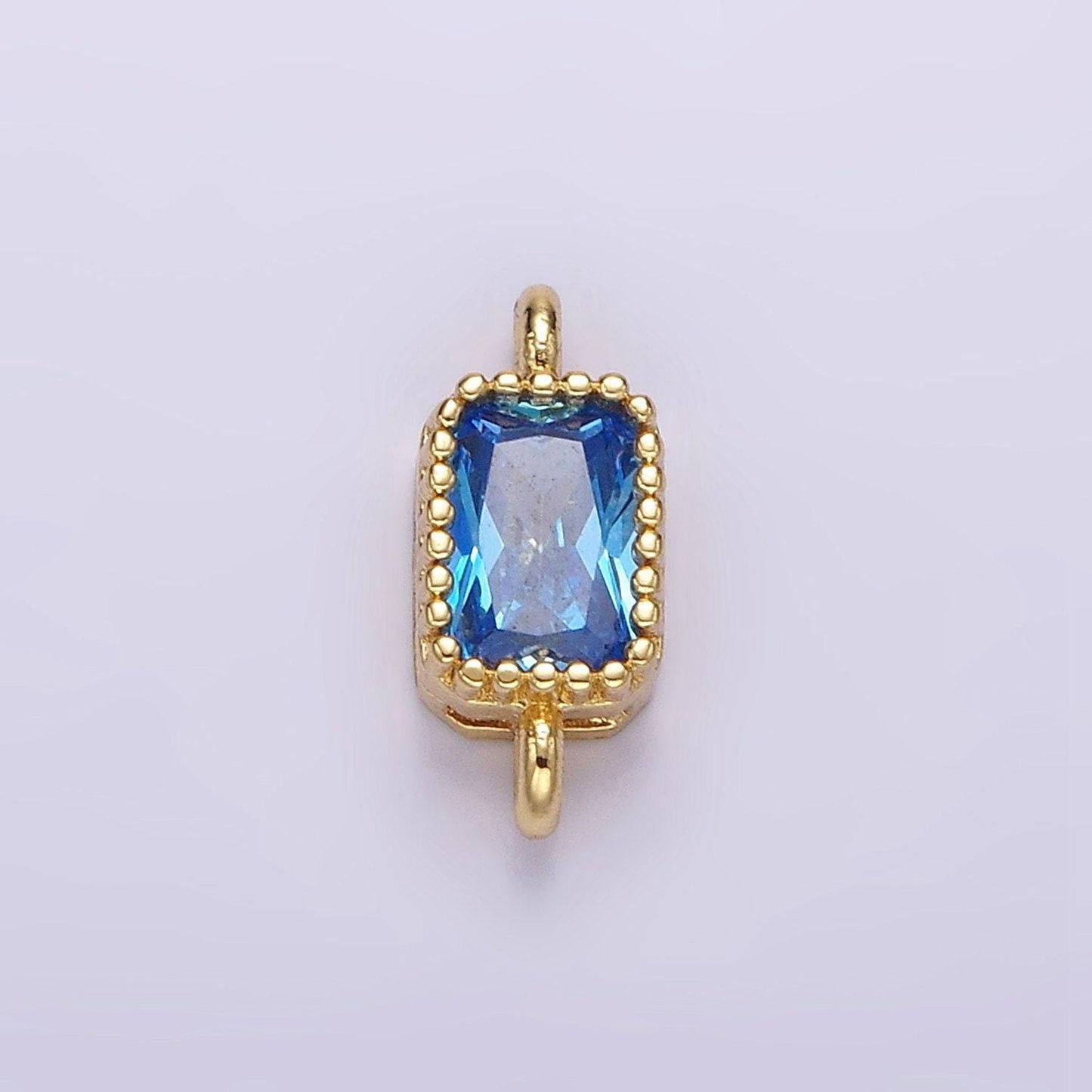 14k gold filled 5mm blue, baby blue cz baguette bezel connector | g176 g177