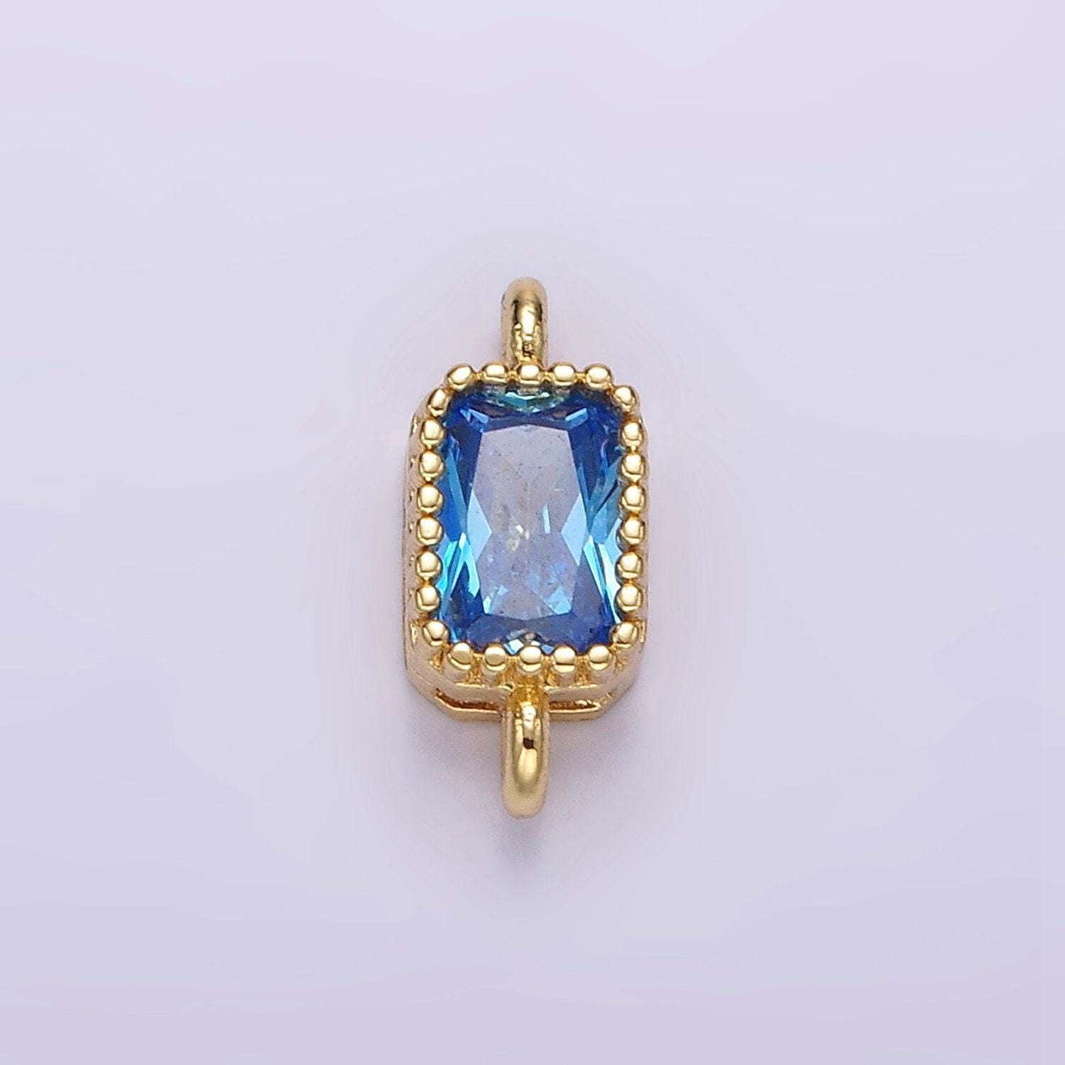 14k gold filled 5mm blue, baby blue cz baguette bezel connector | g176 g177