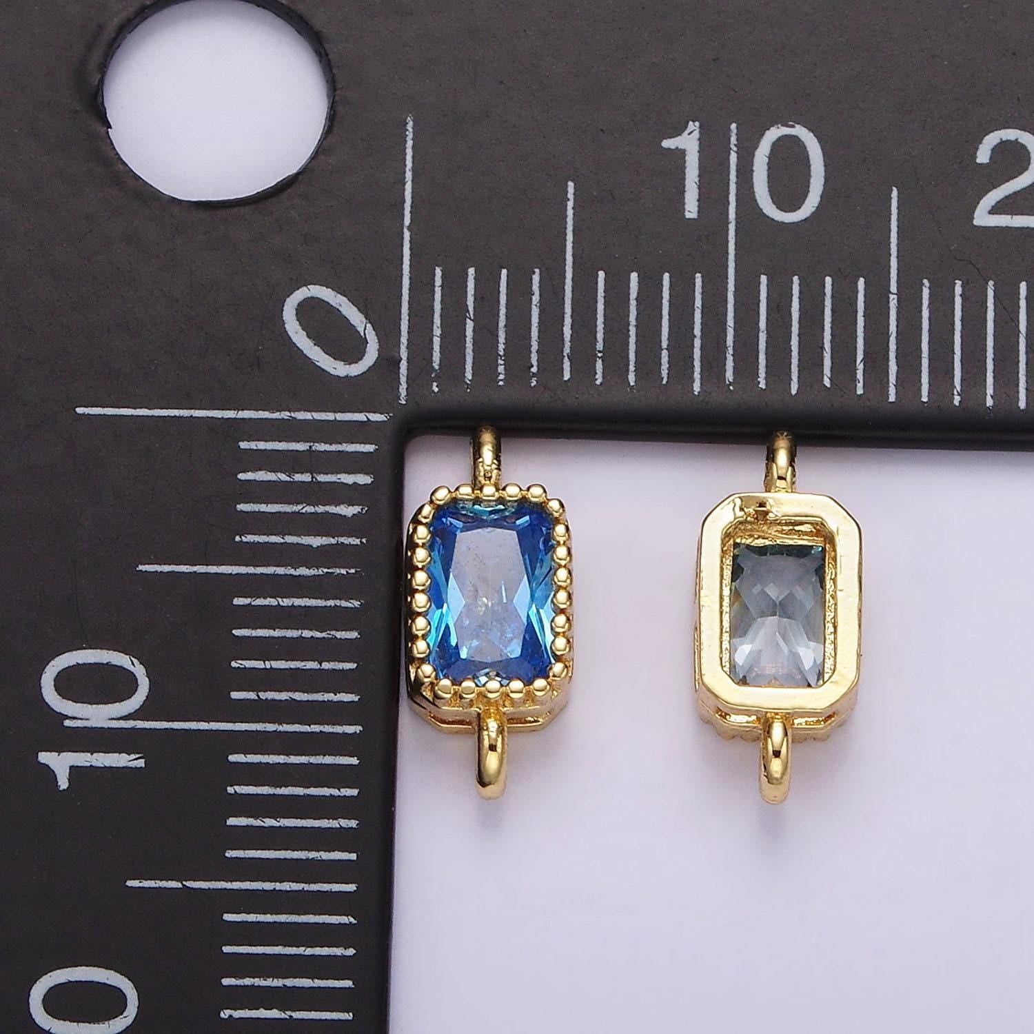 14k gold filled 5mm blue, baby blue cz baguette bezel connector | g176 g177